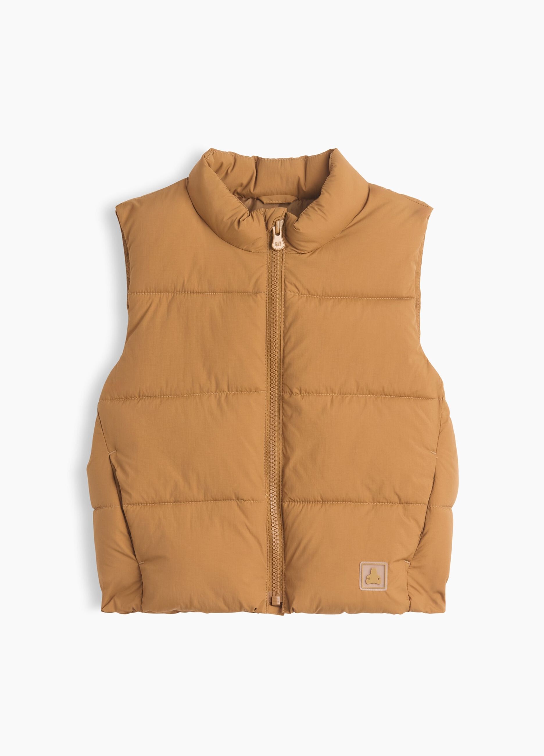 Brown padded gilet with zip and high neck