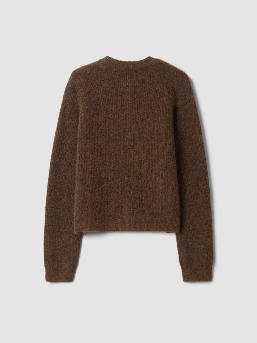 Brown stretchy wool and alpaca crew-neck cardigan_2