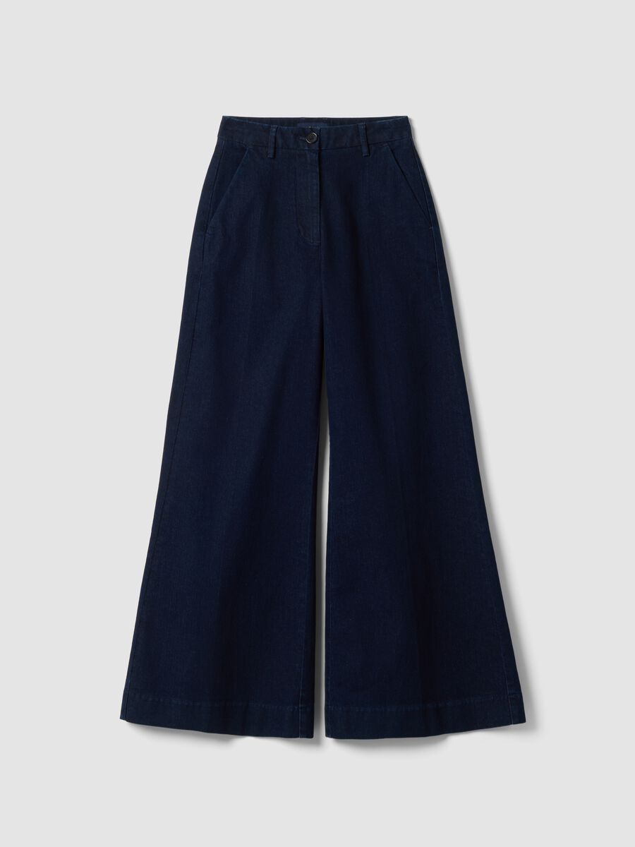 Blue wide-leg stretch cotton jeans_4