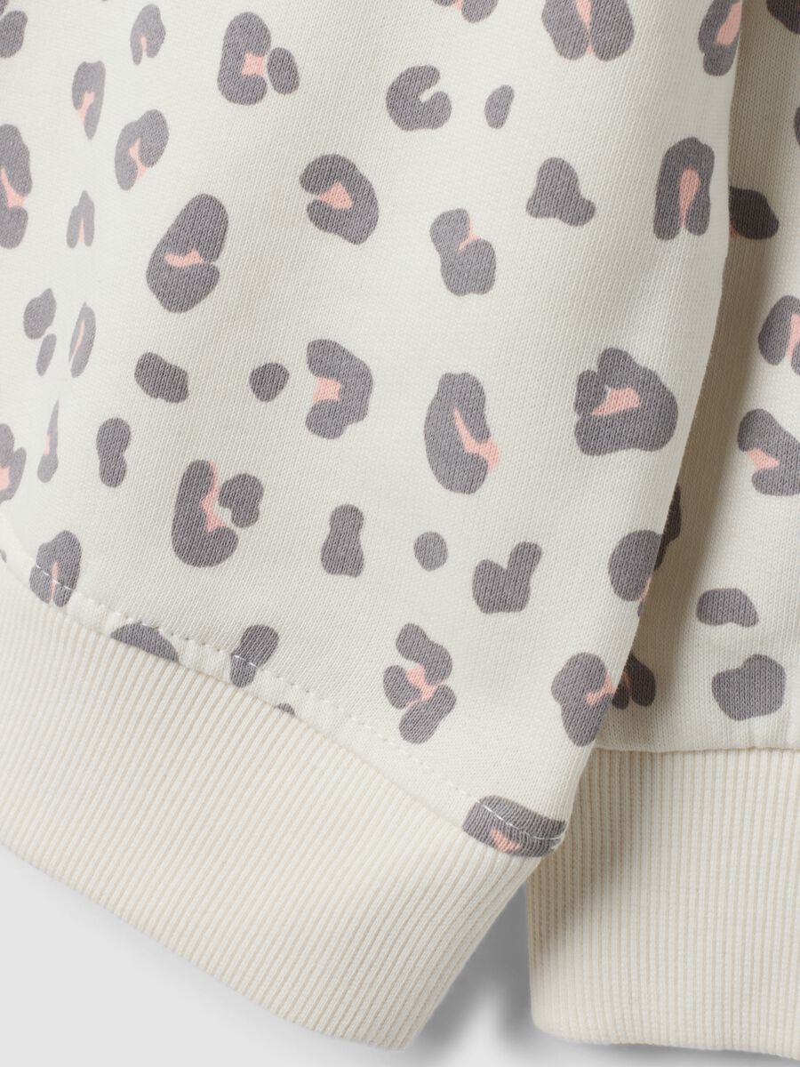 White crew-neck sweatshirt in pure cotton with animal print_2