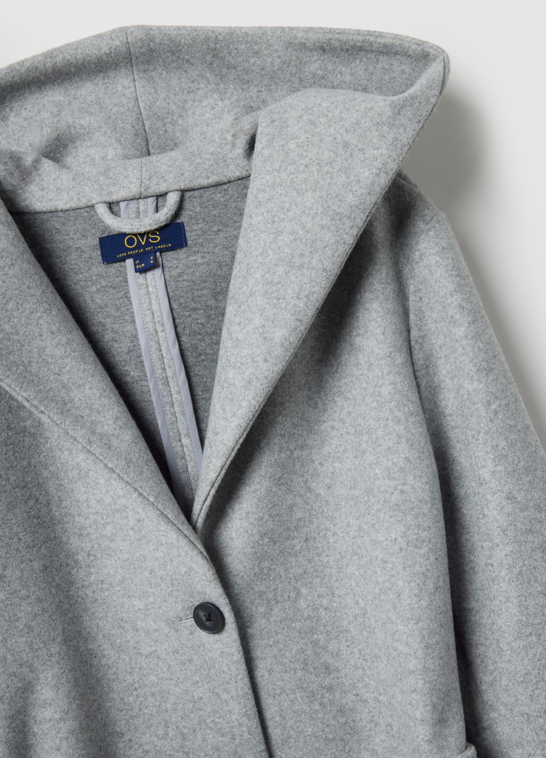 Grey single-breasted regular fit coat with belt