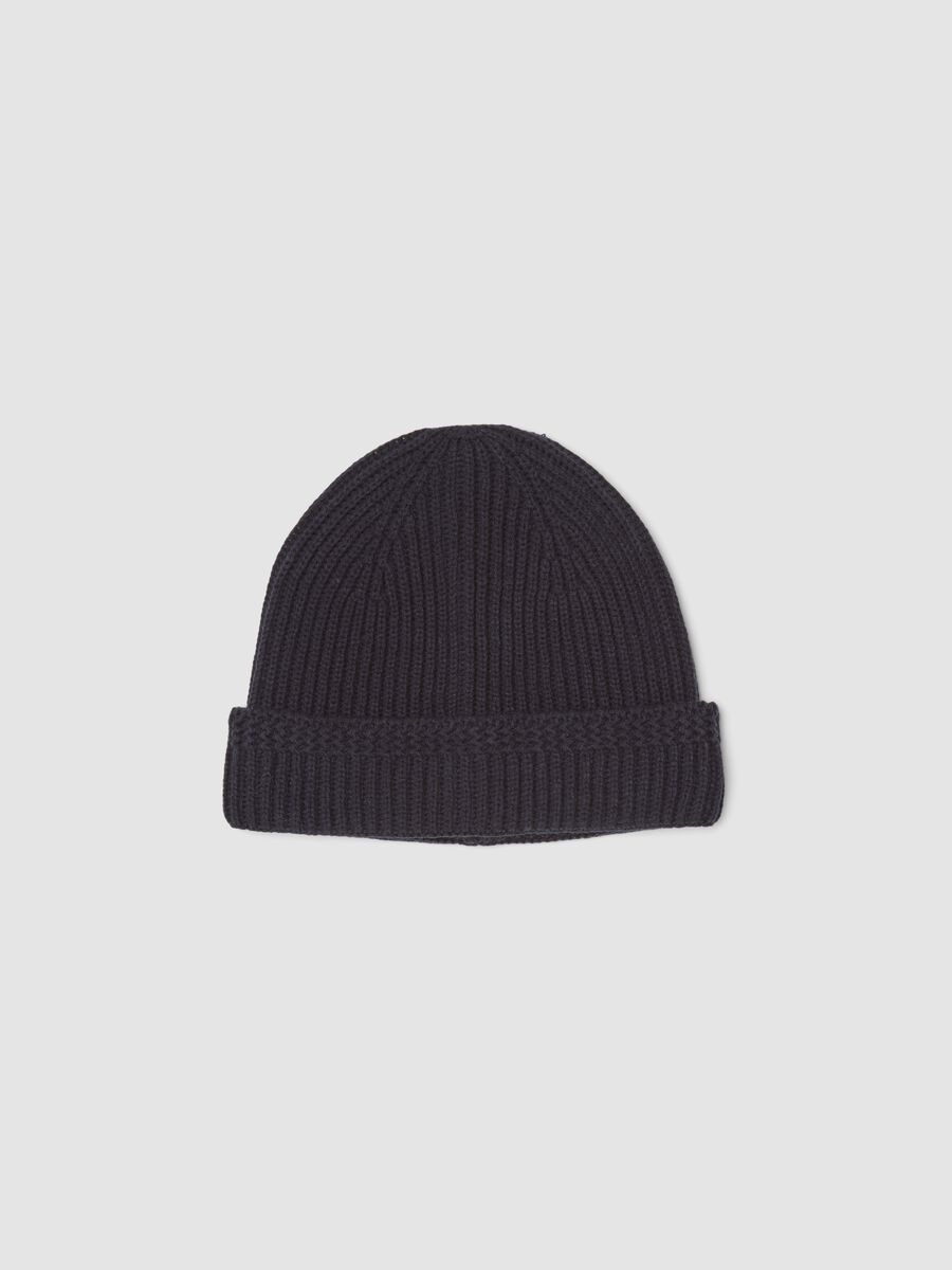 Ribbed denim beanie in cotton blend_0