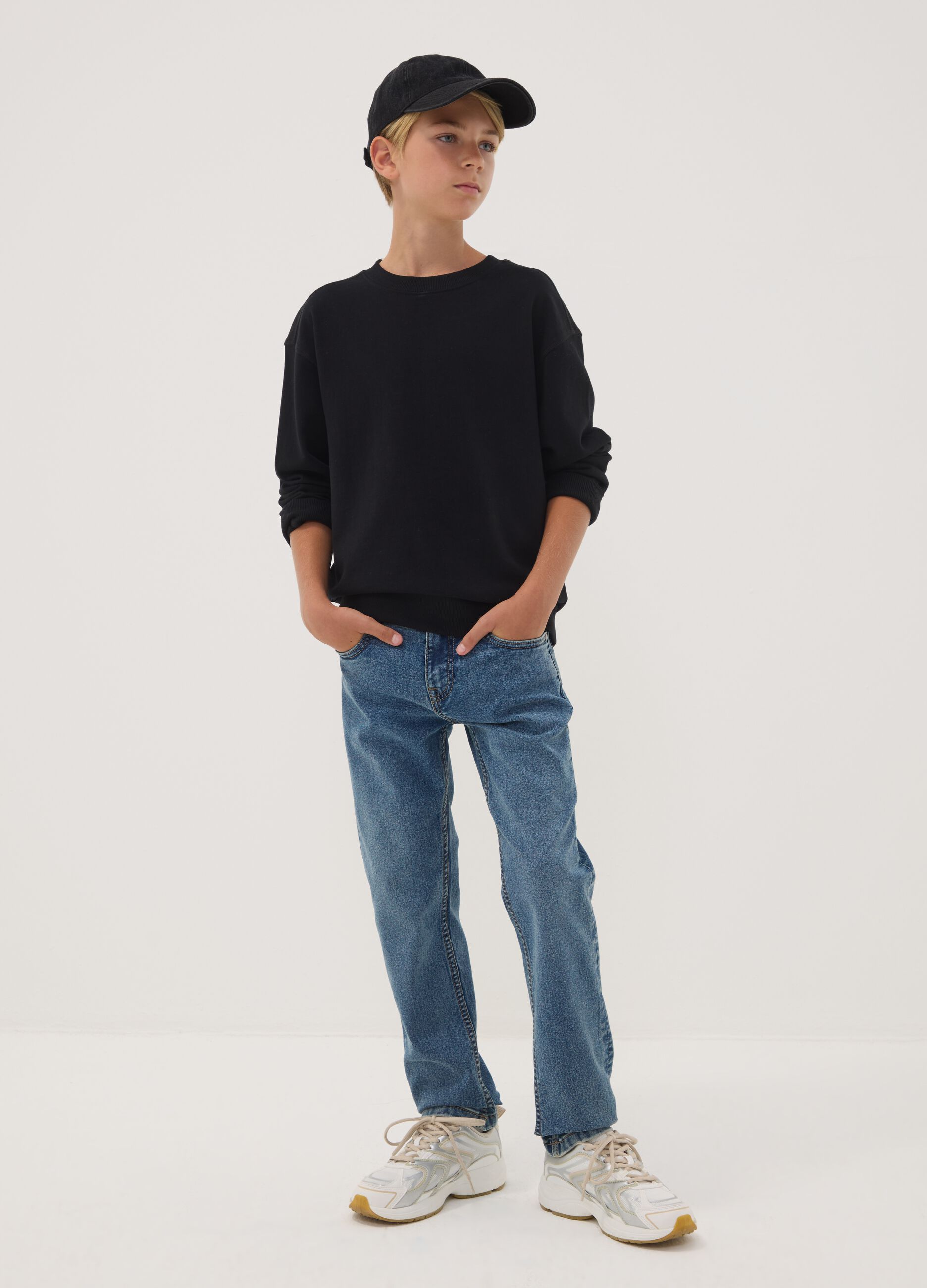 Boys&rsquo; regular-fit blue stretch cotton jeans