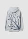 Grey cotton-blend hoodie with zip and botanical branch print_2