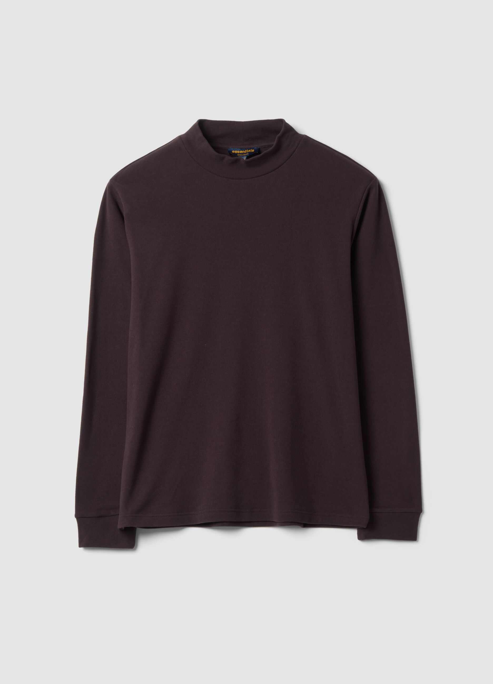 Brown stretch-fabric top with high neck