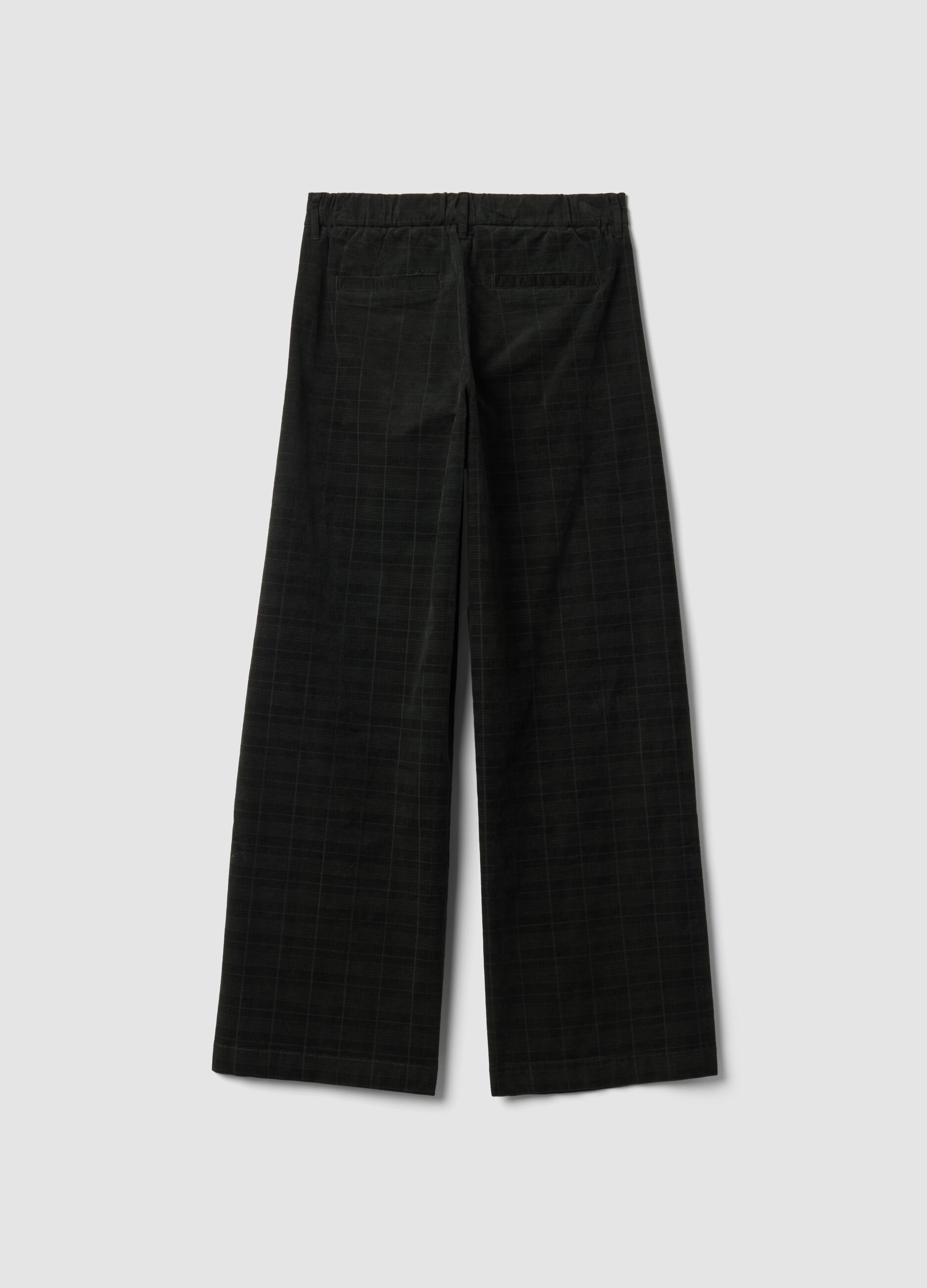 Pantaloni neri wide leg in cotone elasticizzato