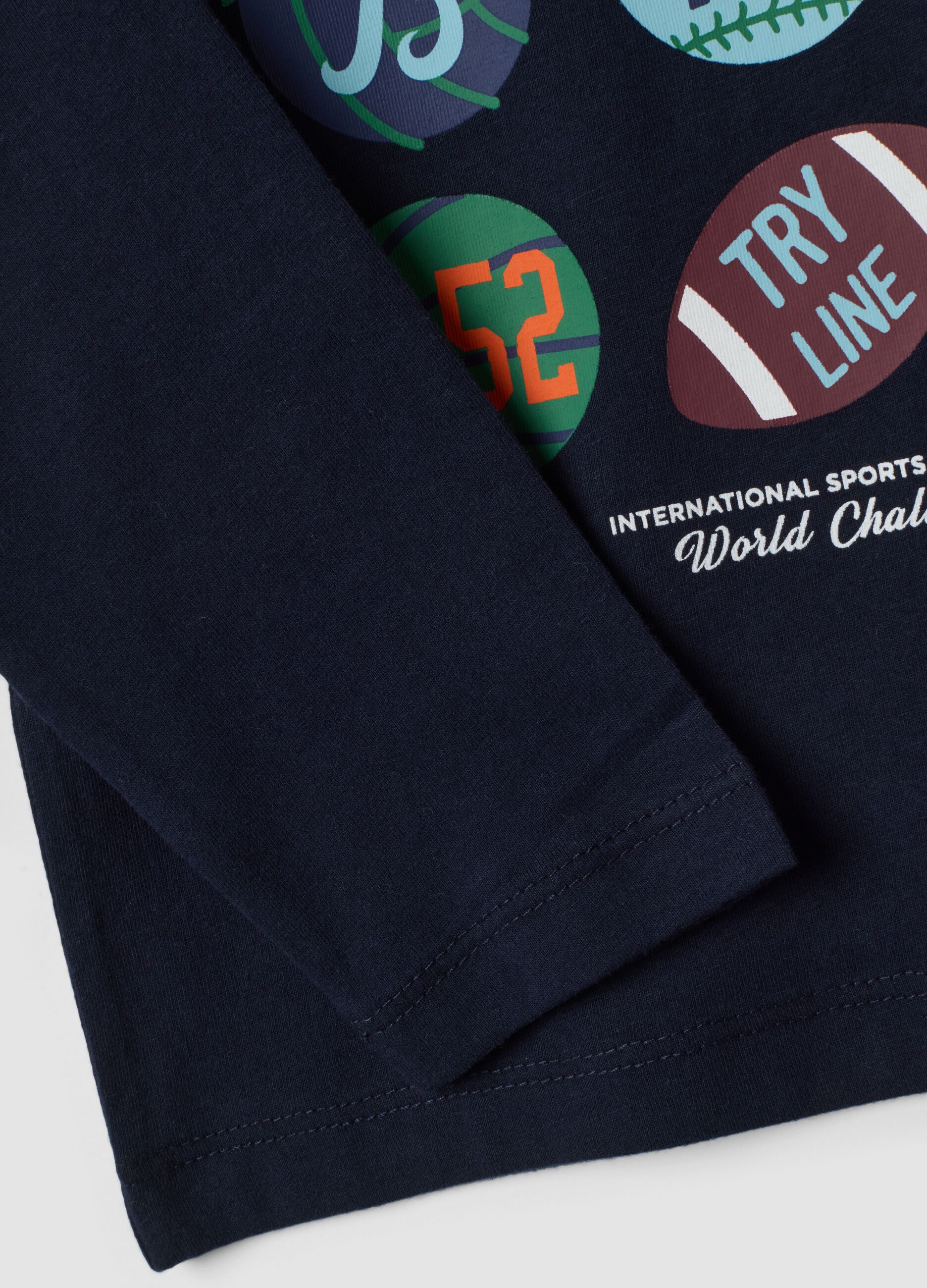 T-shirt blu in puro cotone organico con stampa college