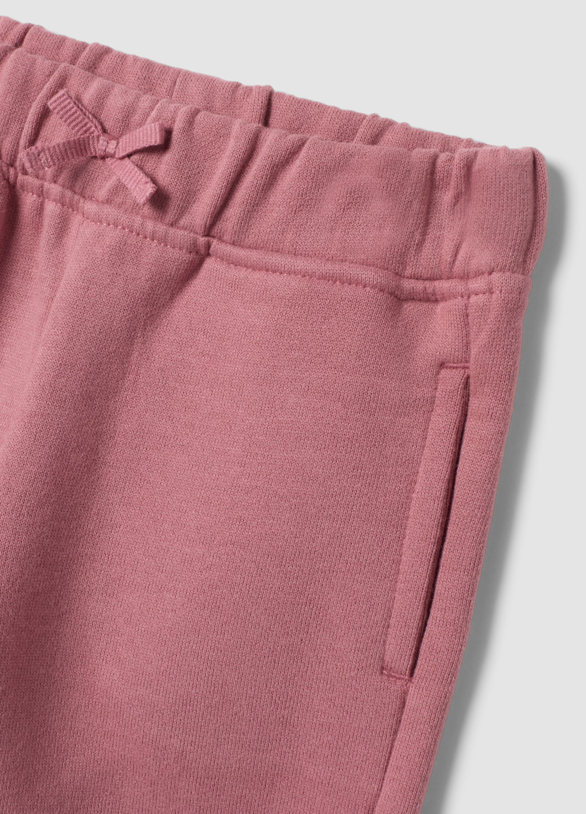 Pink two-piece set in pure organic cotton with crochet collar