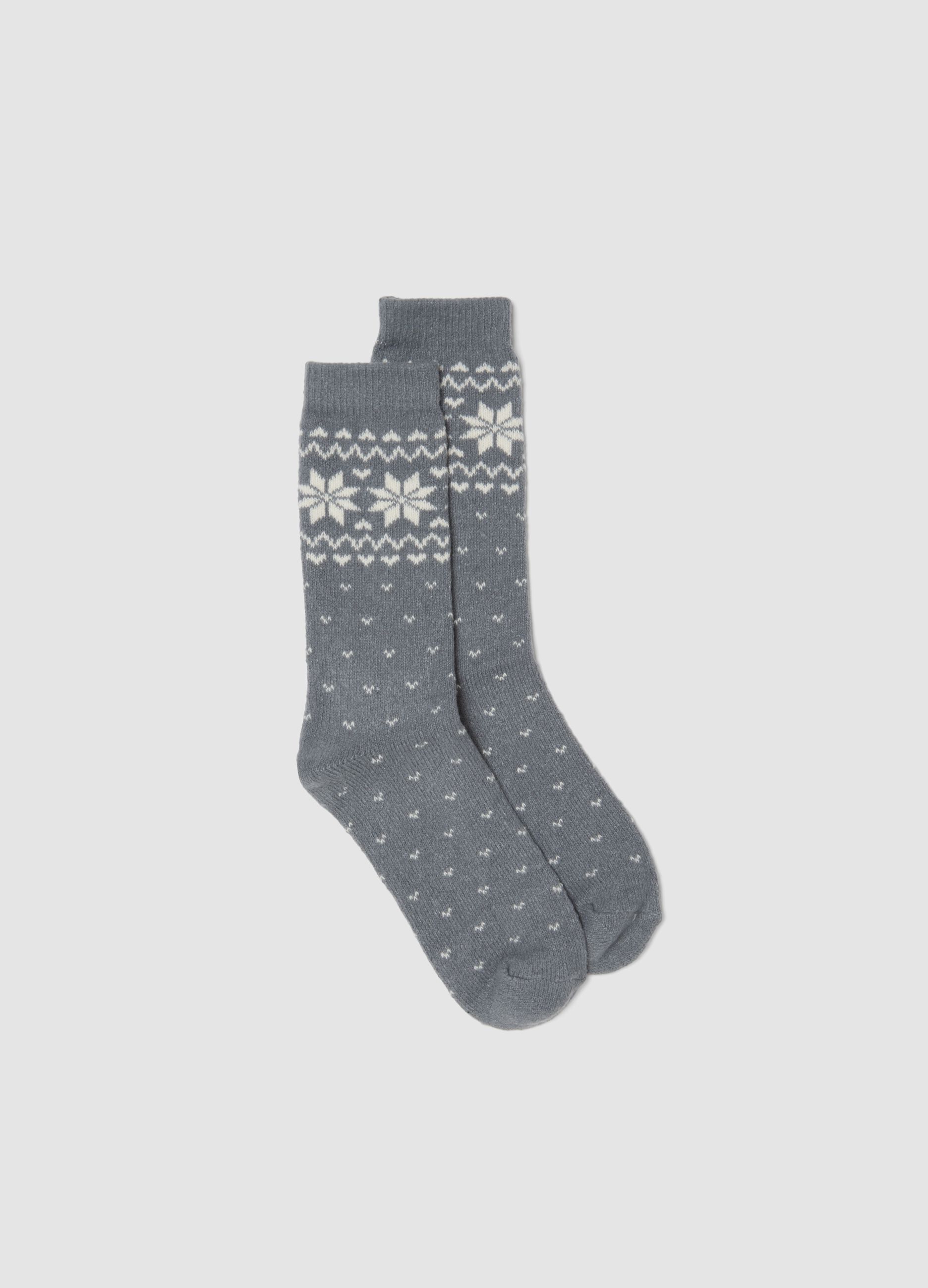 Grey melange jacquard stretch-fabric socks