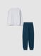 Grey and green organic cotton and viscose blend crew-neck pyjamas_1