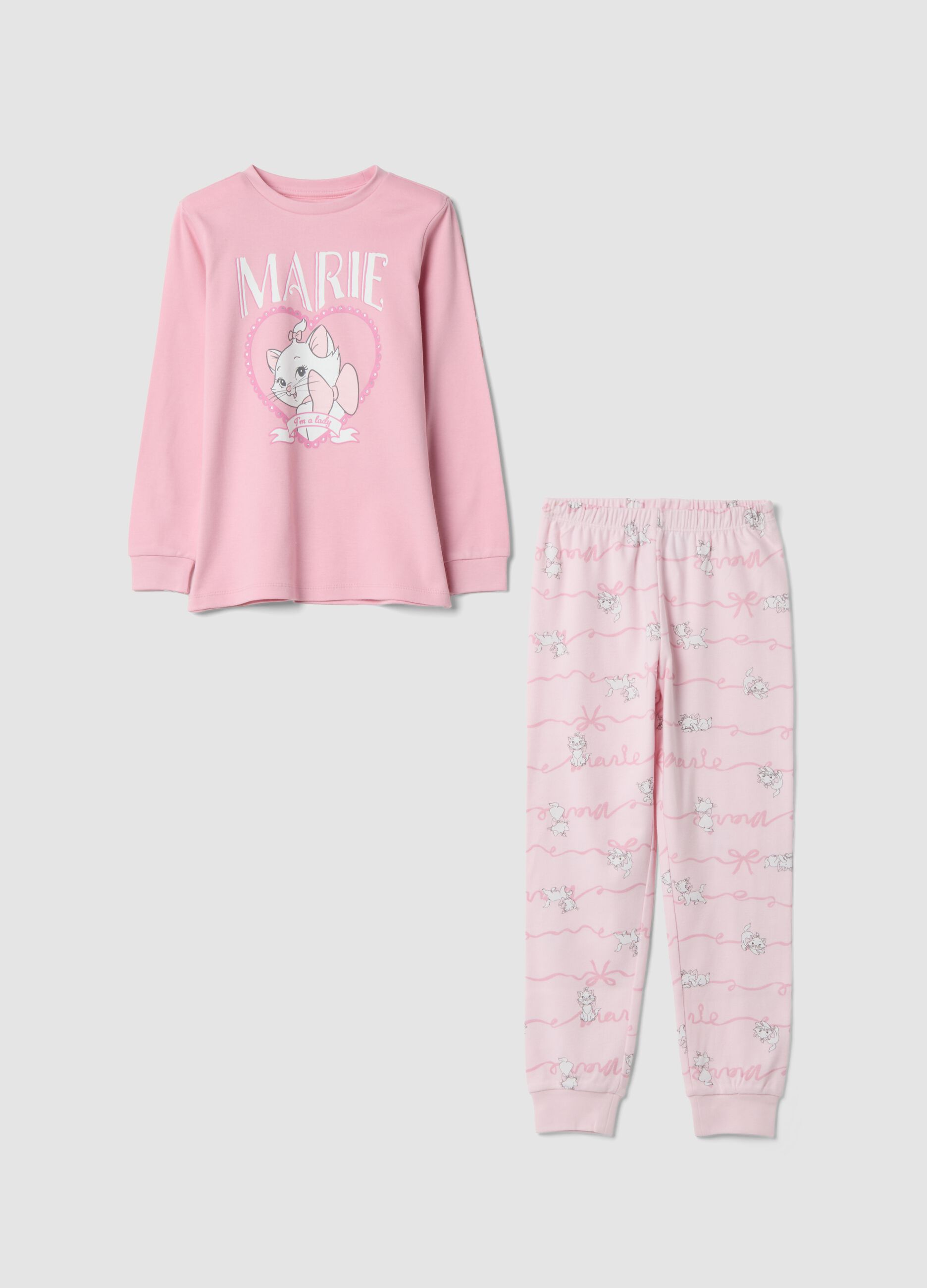 Pink organic cotton pyjamas with Aristocats print