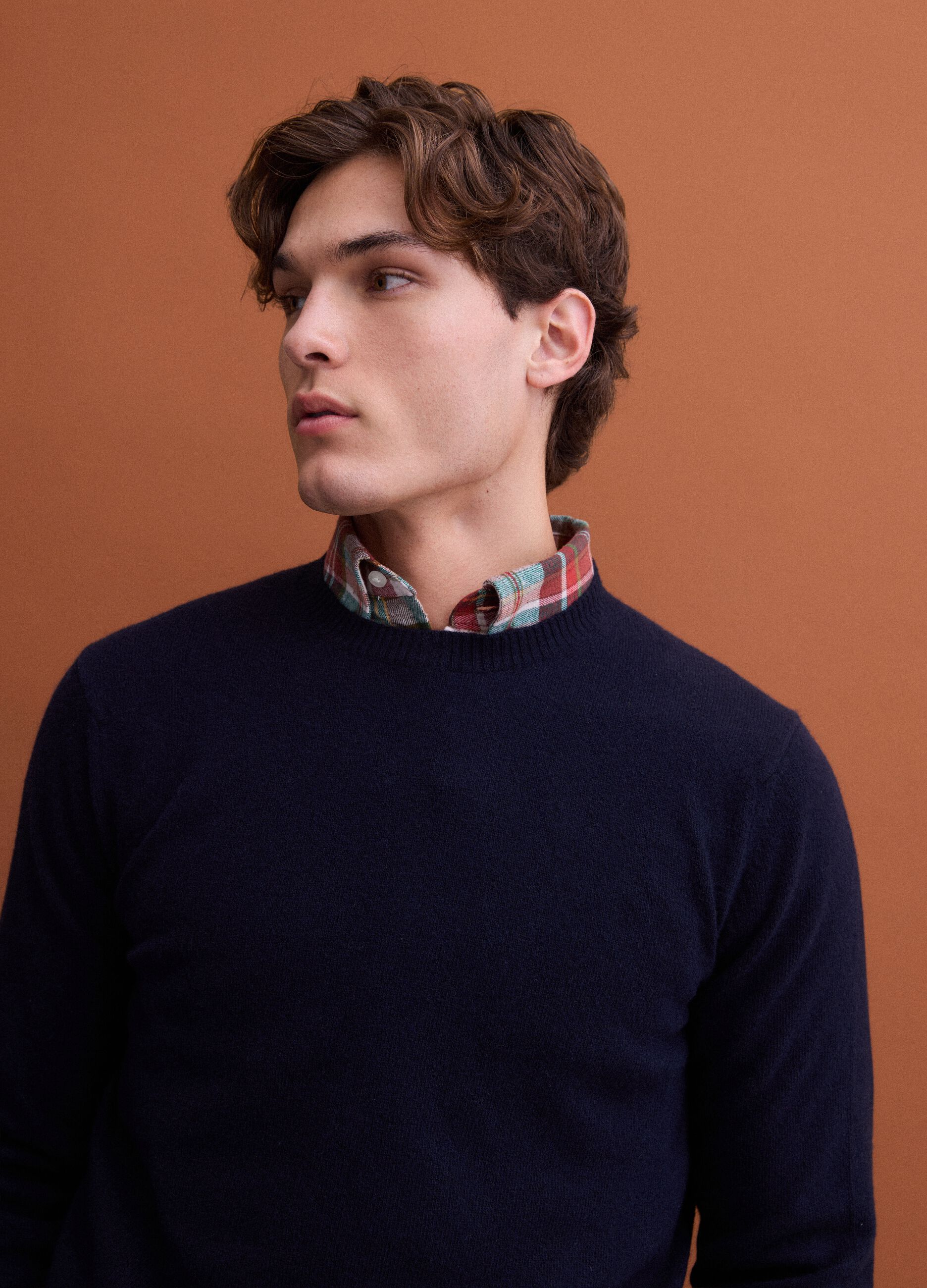 Blue pure wool crew-neck jumper, regular fit