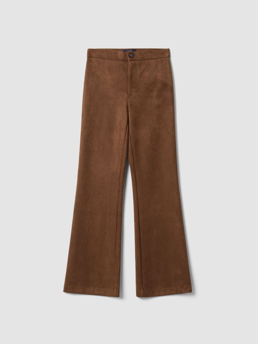 Pantaloni marroni flare in tessuto elasticizzato_4