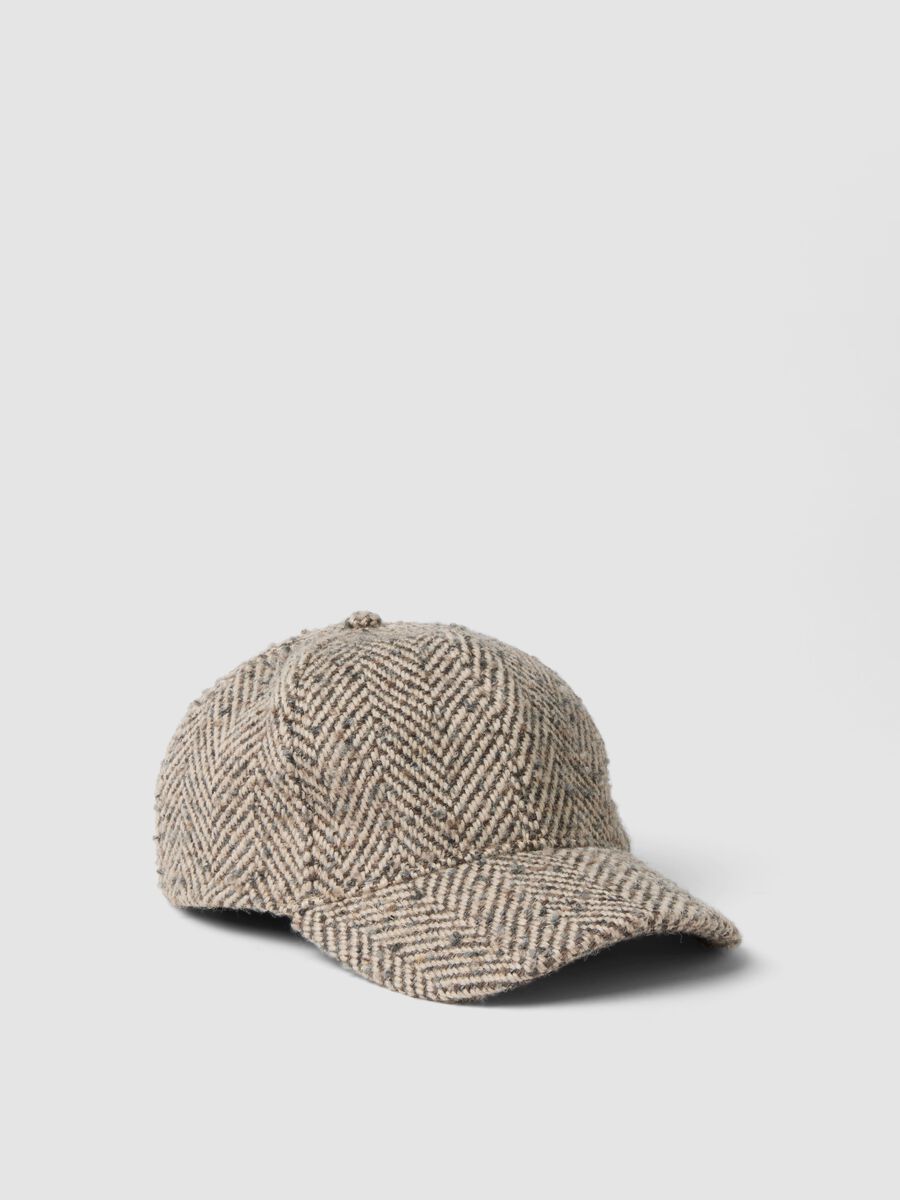 Beige wool-blend cap with patterned design_0