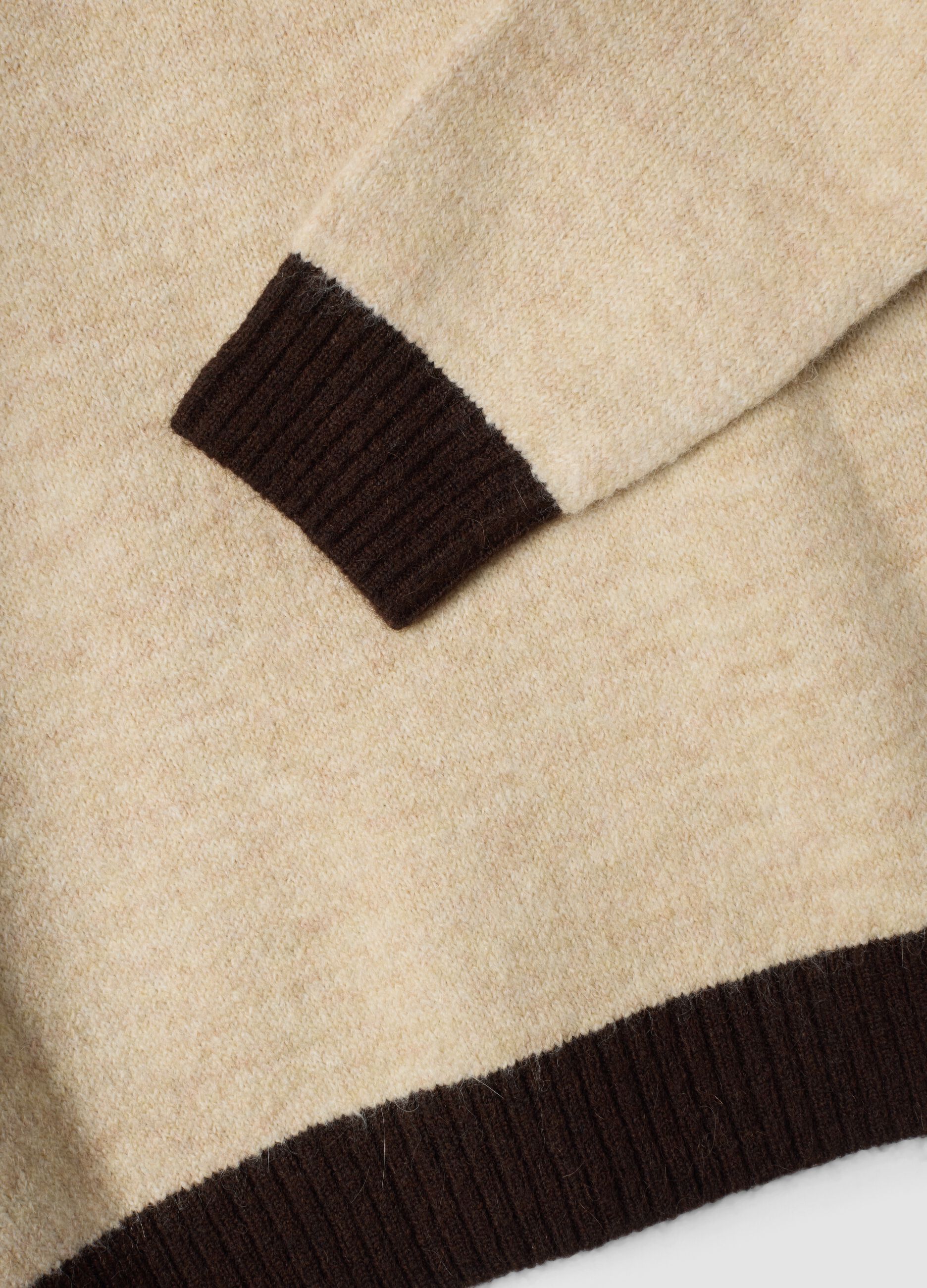 Beige crew-neck jumper in stretch wool and alpaca, regular fit