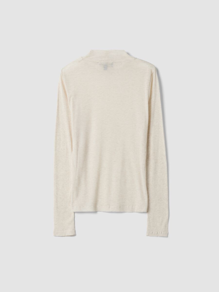 White ribbed Tencel&trade; Lyocell and wool blend T-shirt, regular fit_2