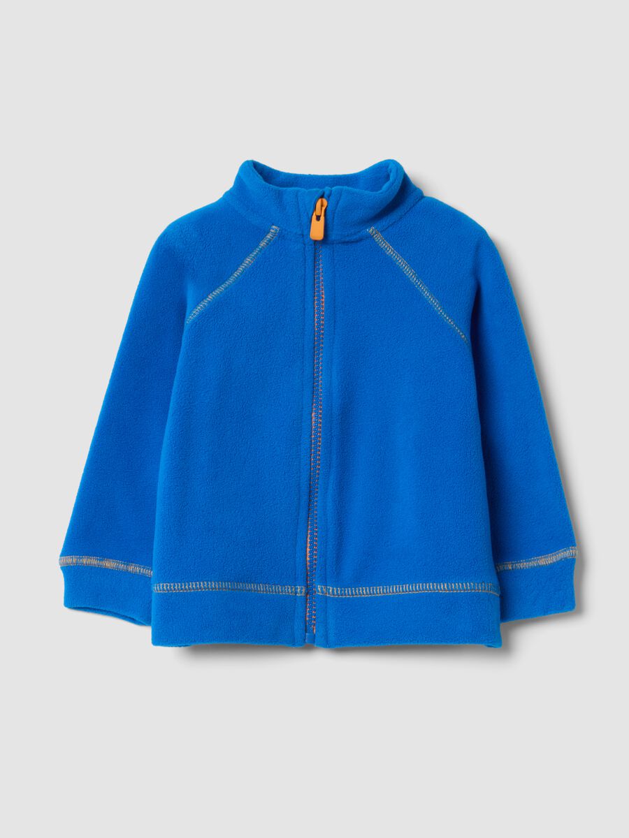 Felpa azzurra con girocollo e zip in pile regular fit_0