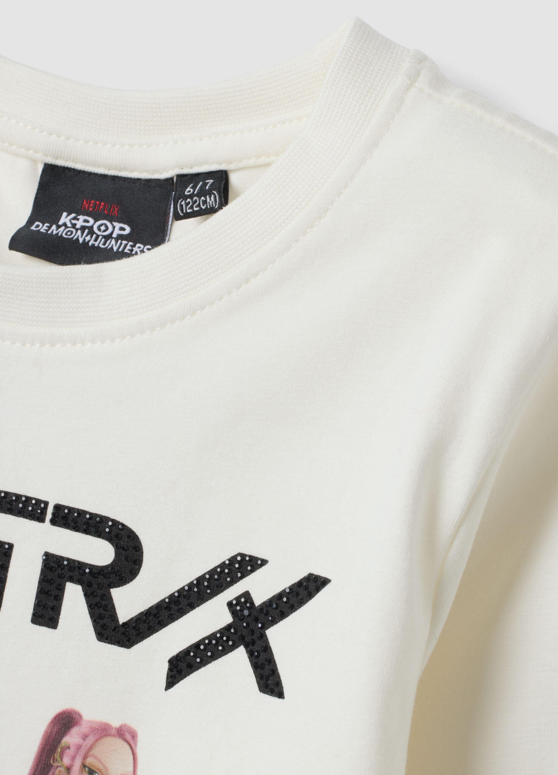White stretch cotton T-shirt with K-Pop Demon Hunters print