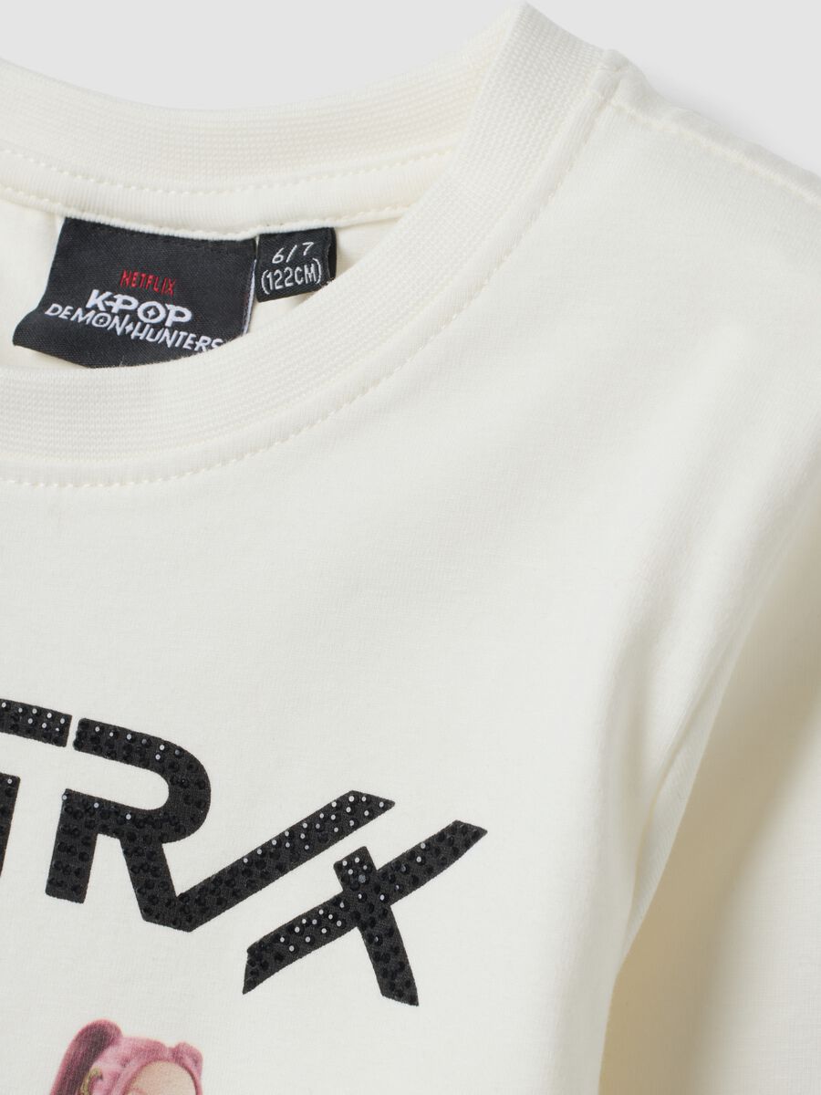 White stretch cotton T-shirt with K-Pop Demon Hunters print_2