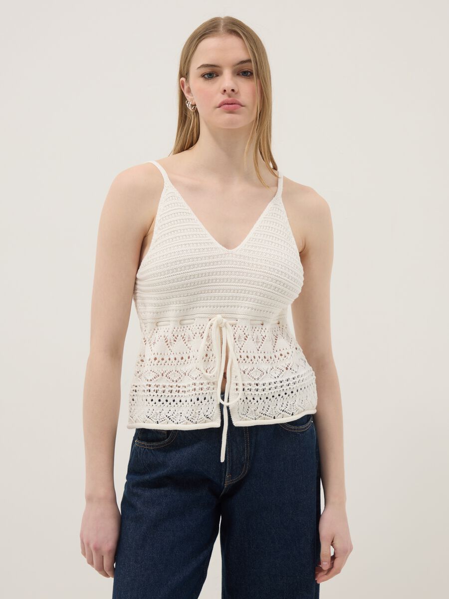 White pure cotton regular-fit top with openwork texture_1