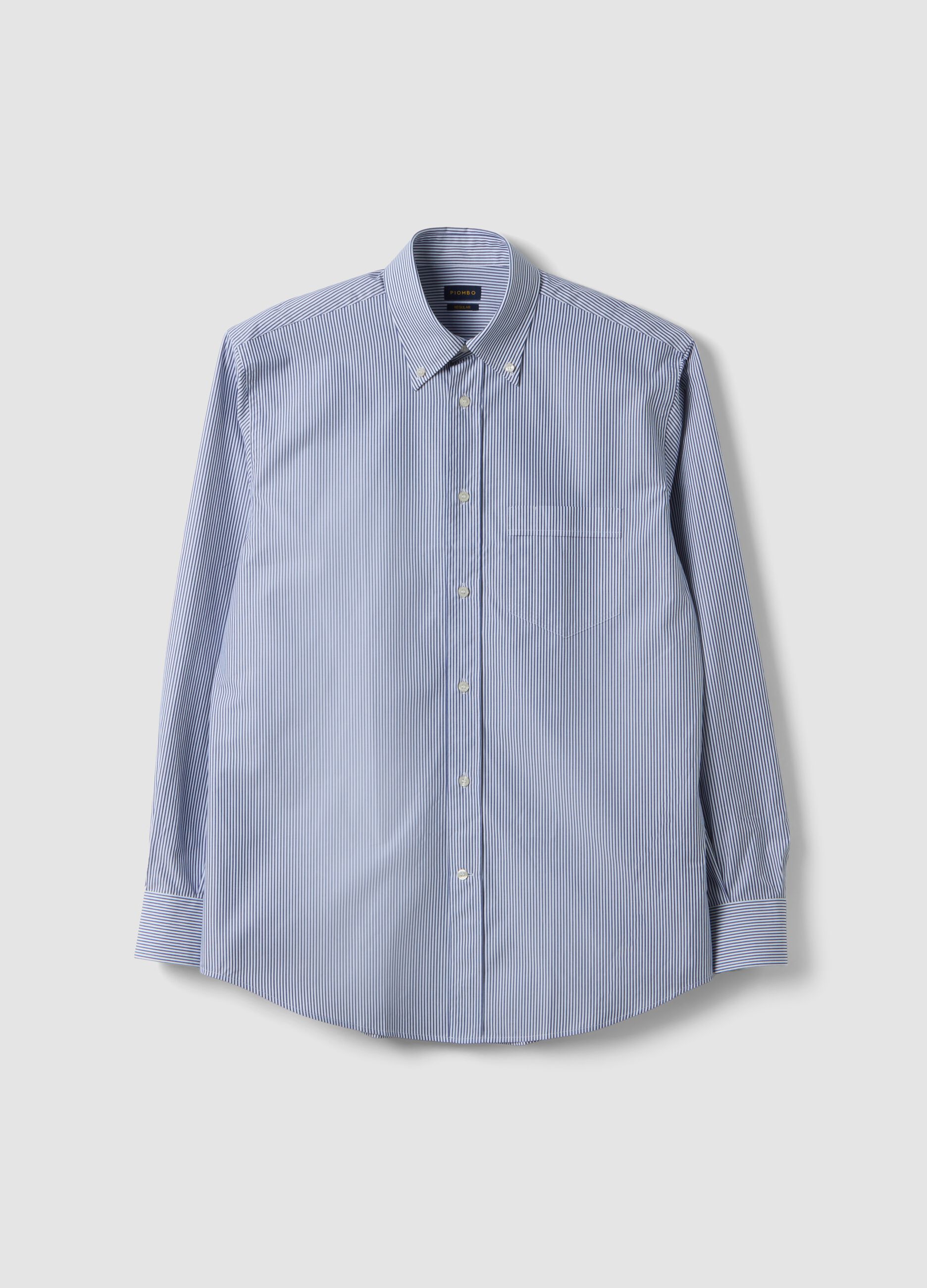 Camicia blu e bianca in puro cotone a righe regular fit
