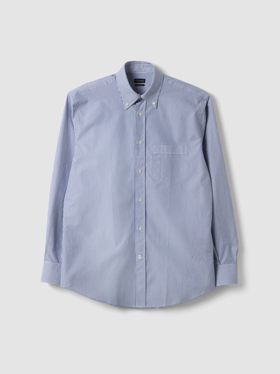 Blue and white pure cotton striped regular-fit shirt_0