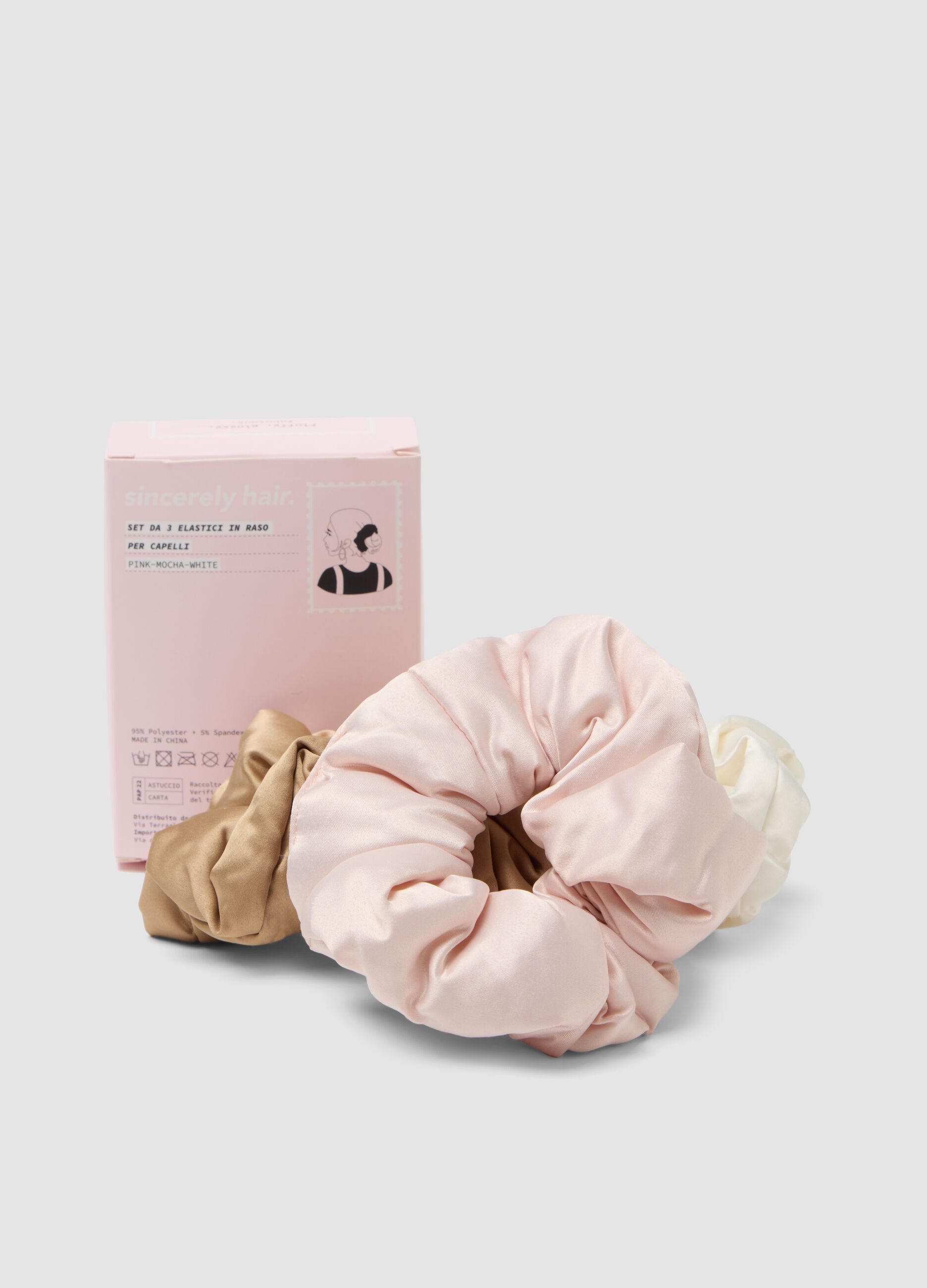SINCERELY HAIR ربطات شعر ساتان (3 قطع) وردي&ndash;موكا&ndash;أبيض