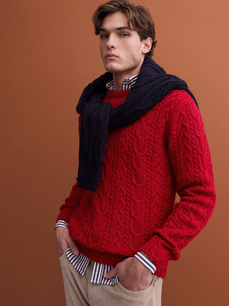 Red crew-neck wool-blend jumper with jacquard knit_1