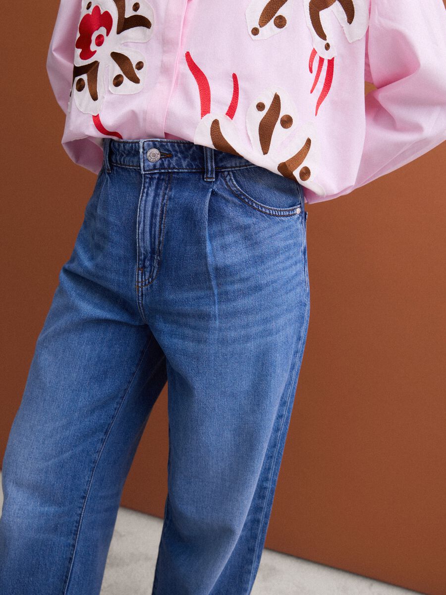 High-waisted wide-leg blue jeans in pure cotton_4