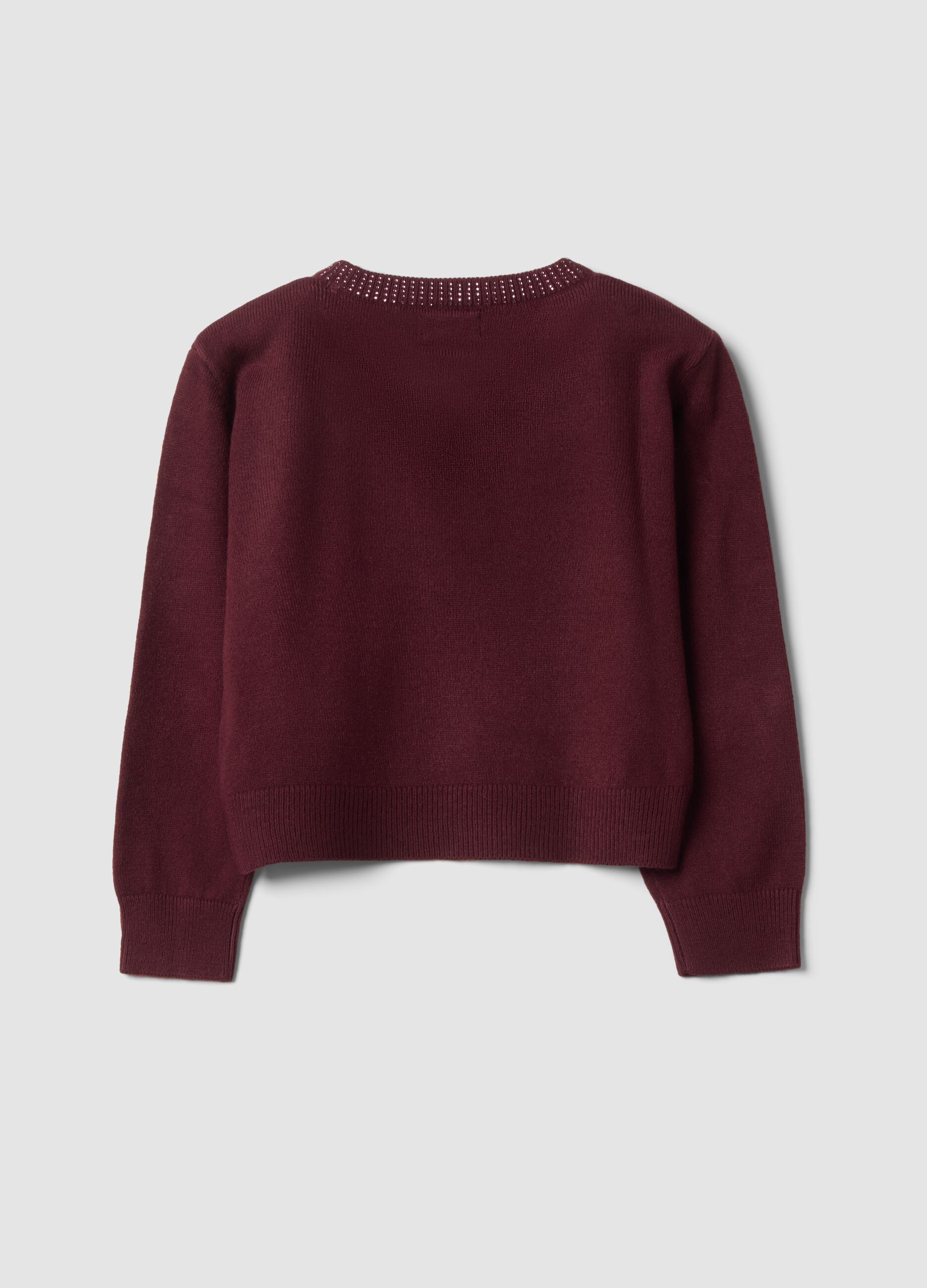 Purple crew-neck jumper with rhinestone details, regular fit