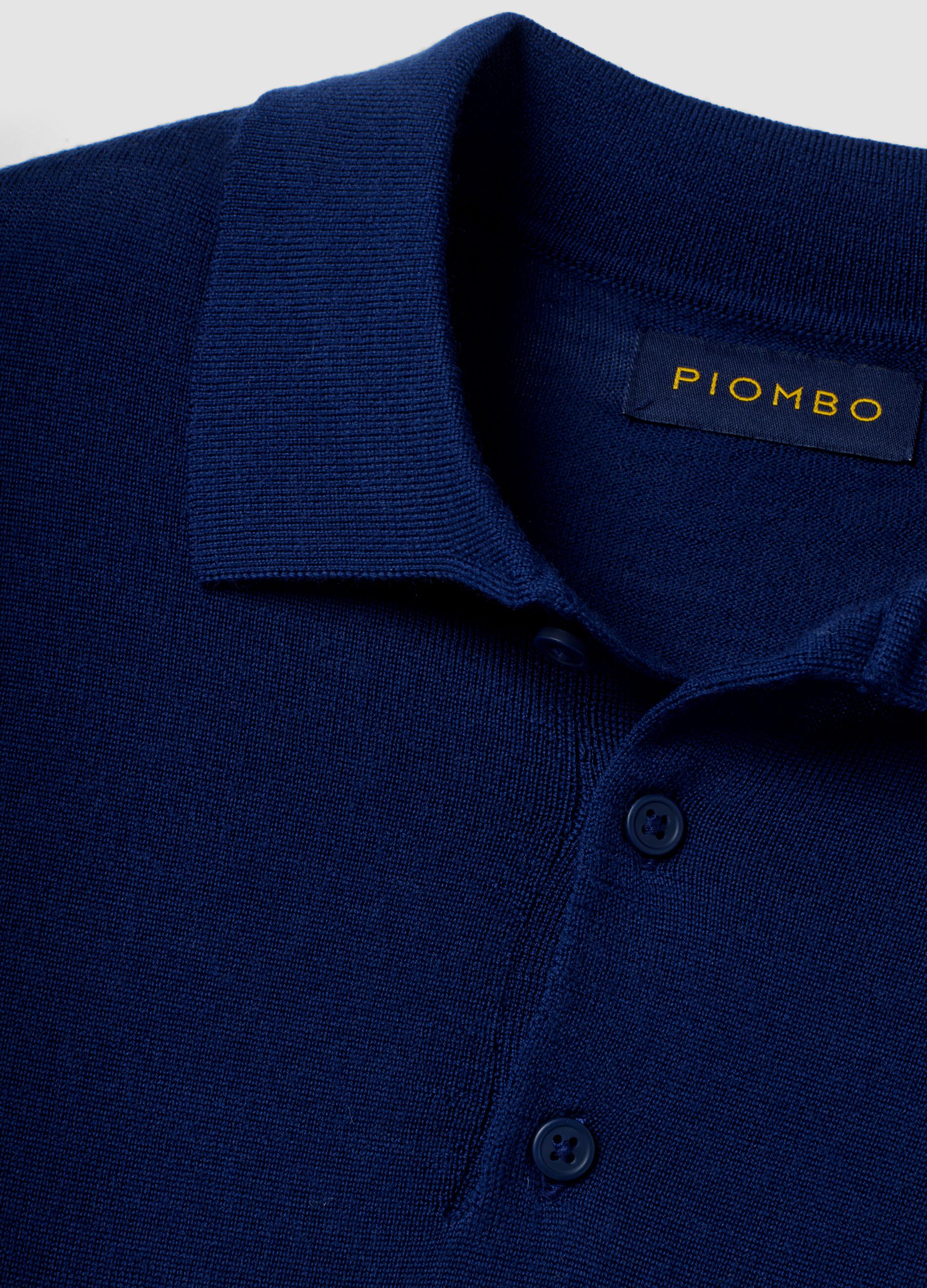 Blue pure merino wool polo jumper with polo collar