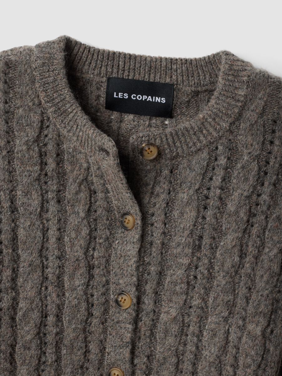 Grey cable-knit wool-blend cardigan_1