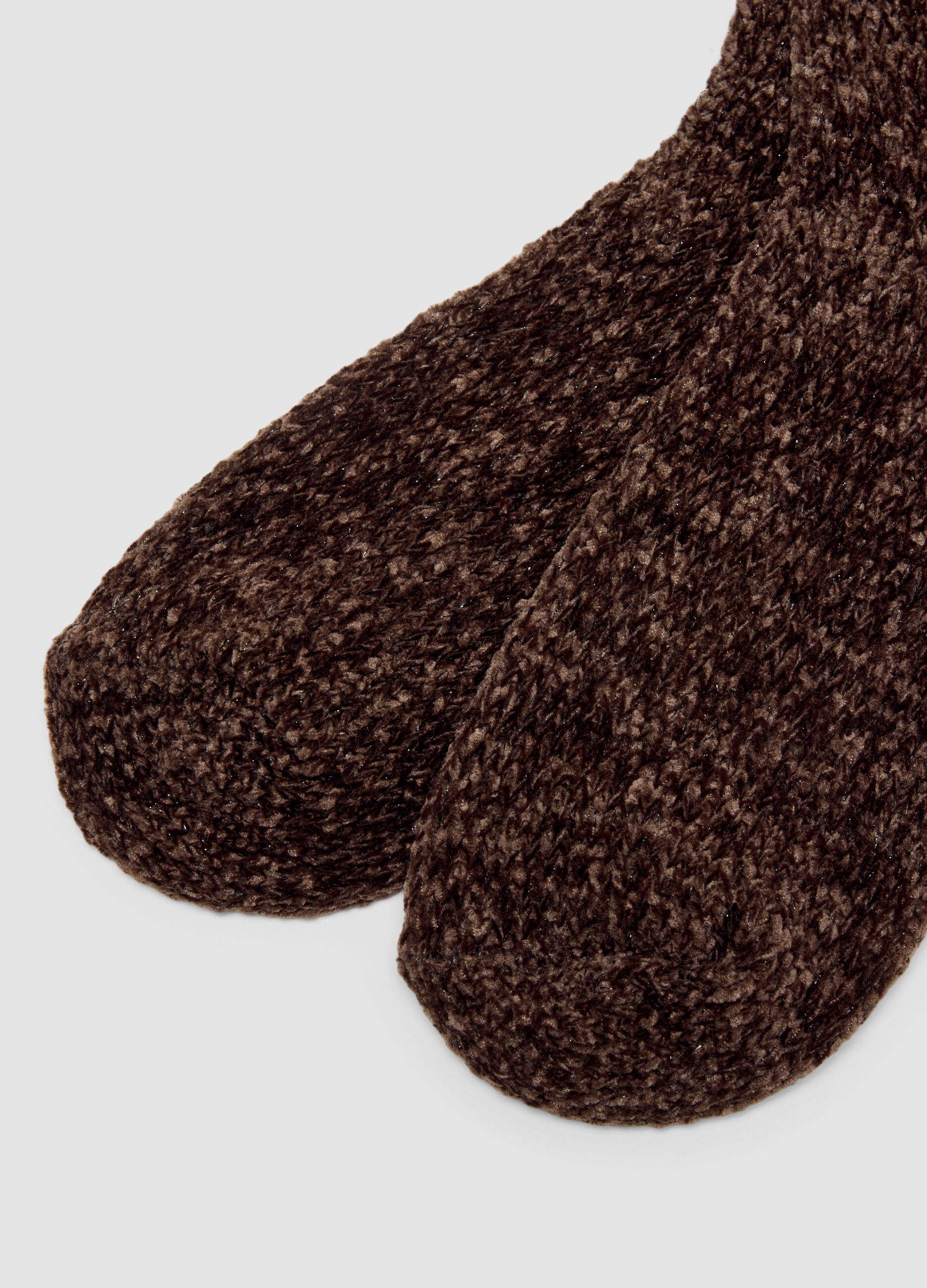 Brown boucl&eacute;-effect stretch-fabric socks