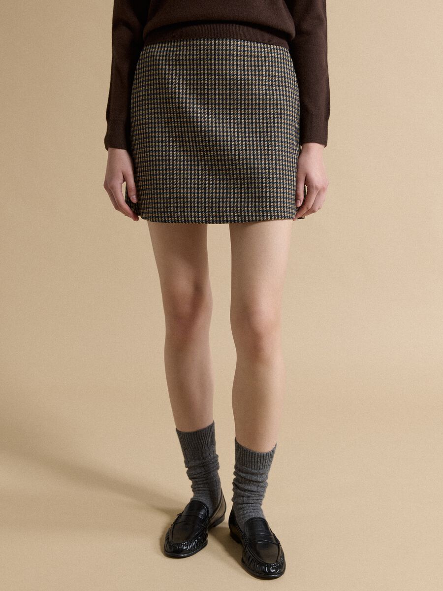 Multicoloured checked wool and viscose-blend skirt_1