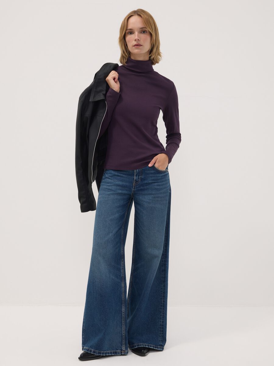 Purple pure cotton long-sleeve crew-neck top_1