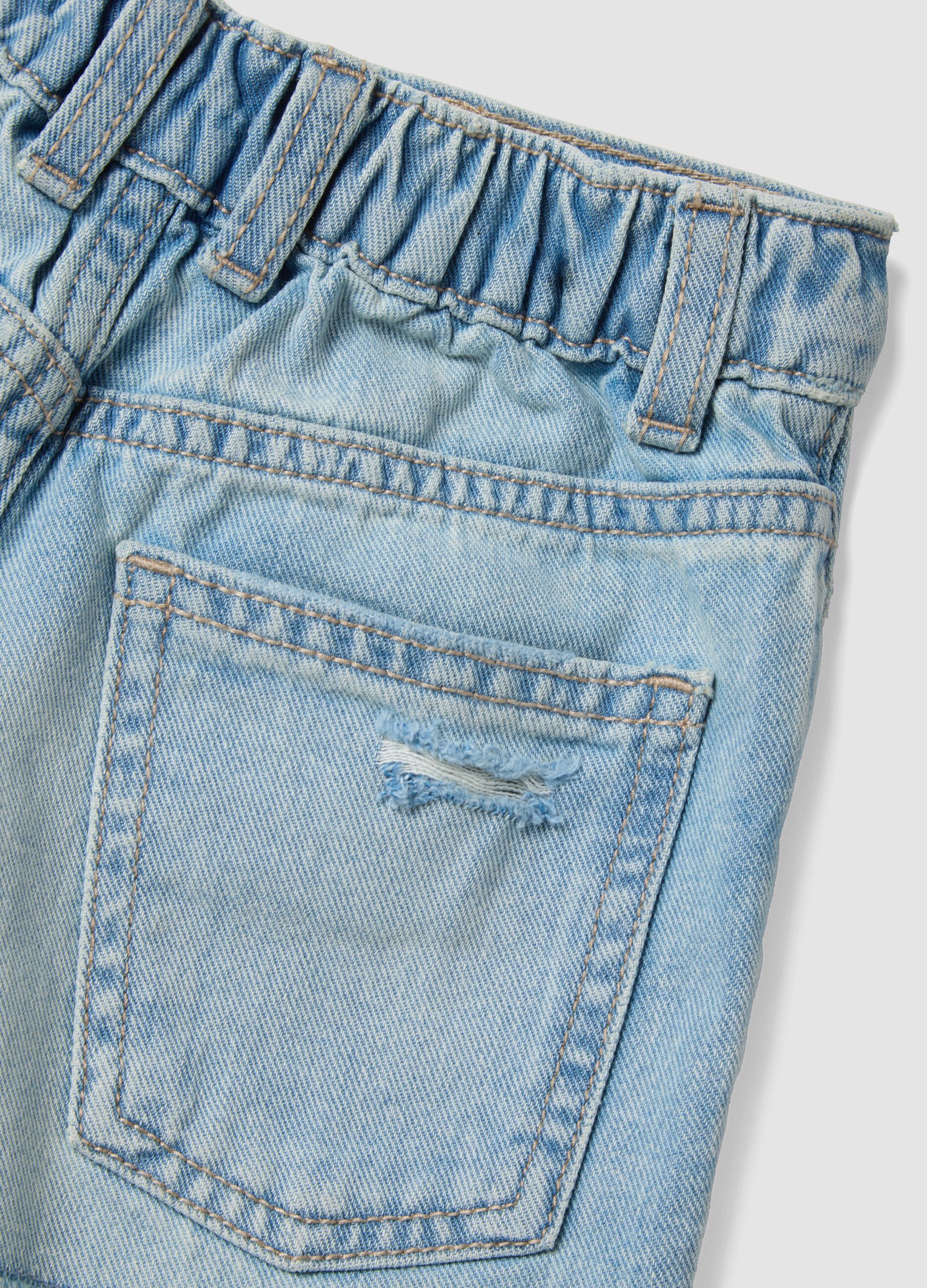 Blue pure cotton denim shorts for girls, regular fit with distressed details