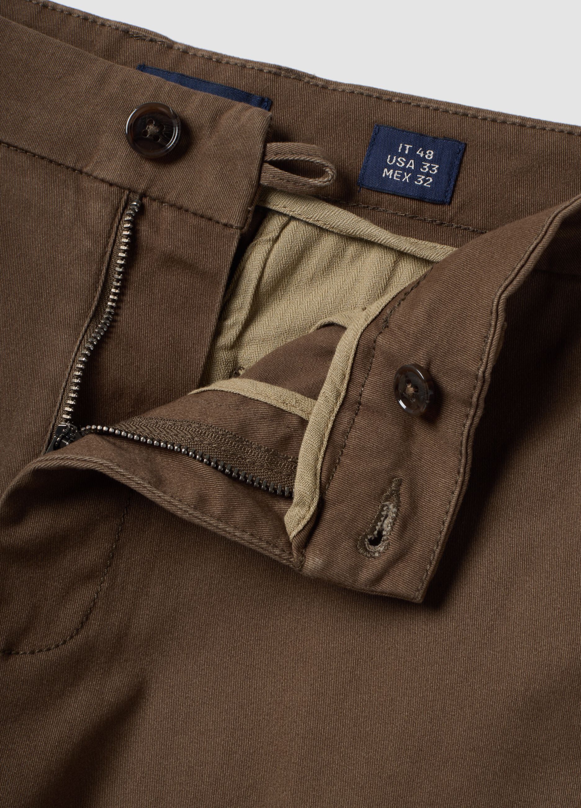 Men's brown slim-fit stretch cotton twill chino trousers