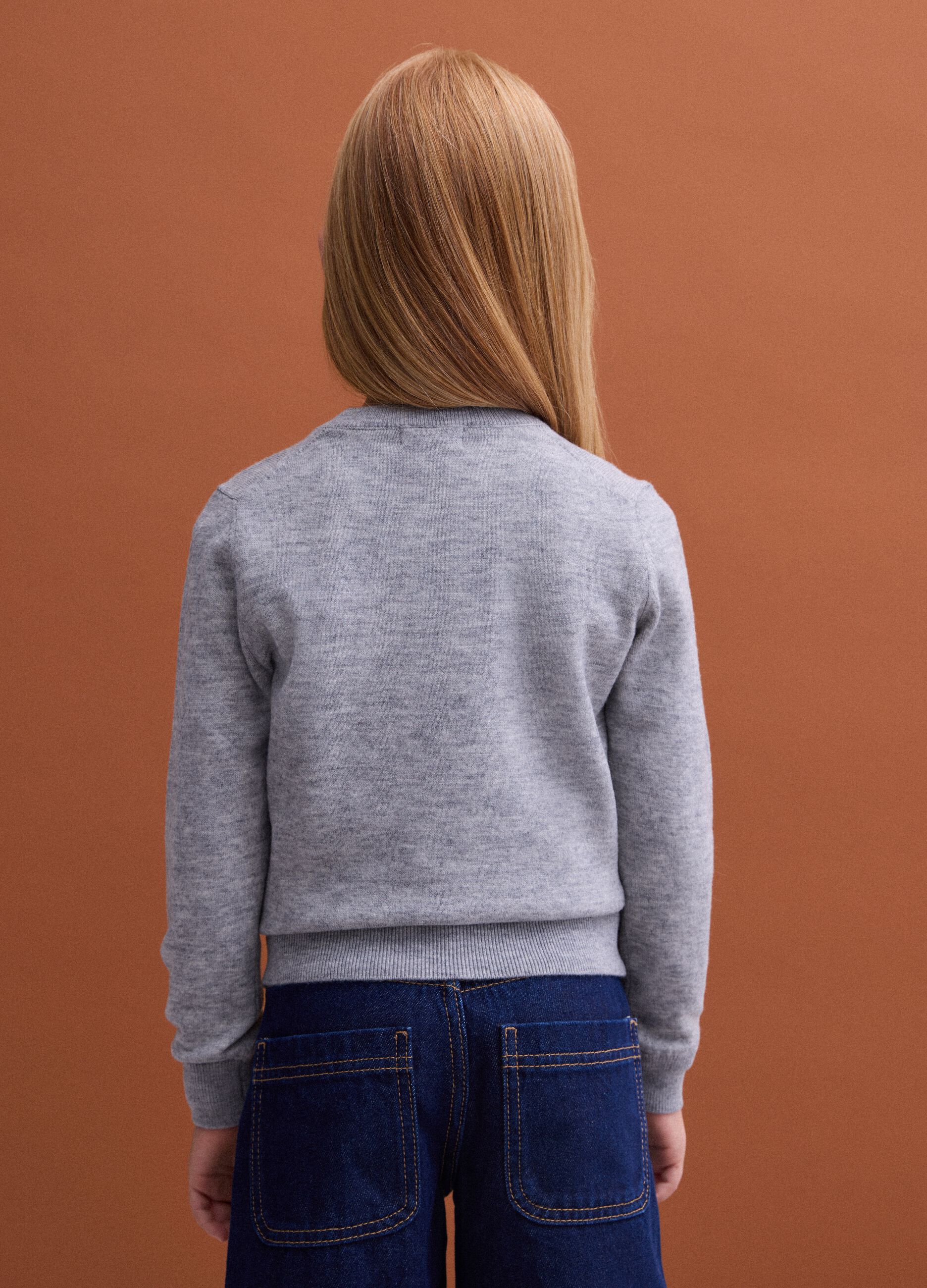 Grey pure wool long-sleeve jumper, regular fit