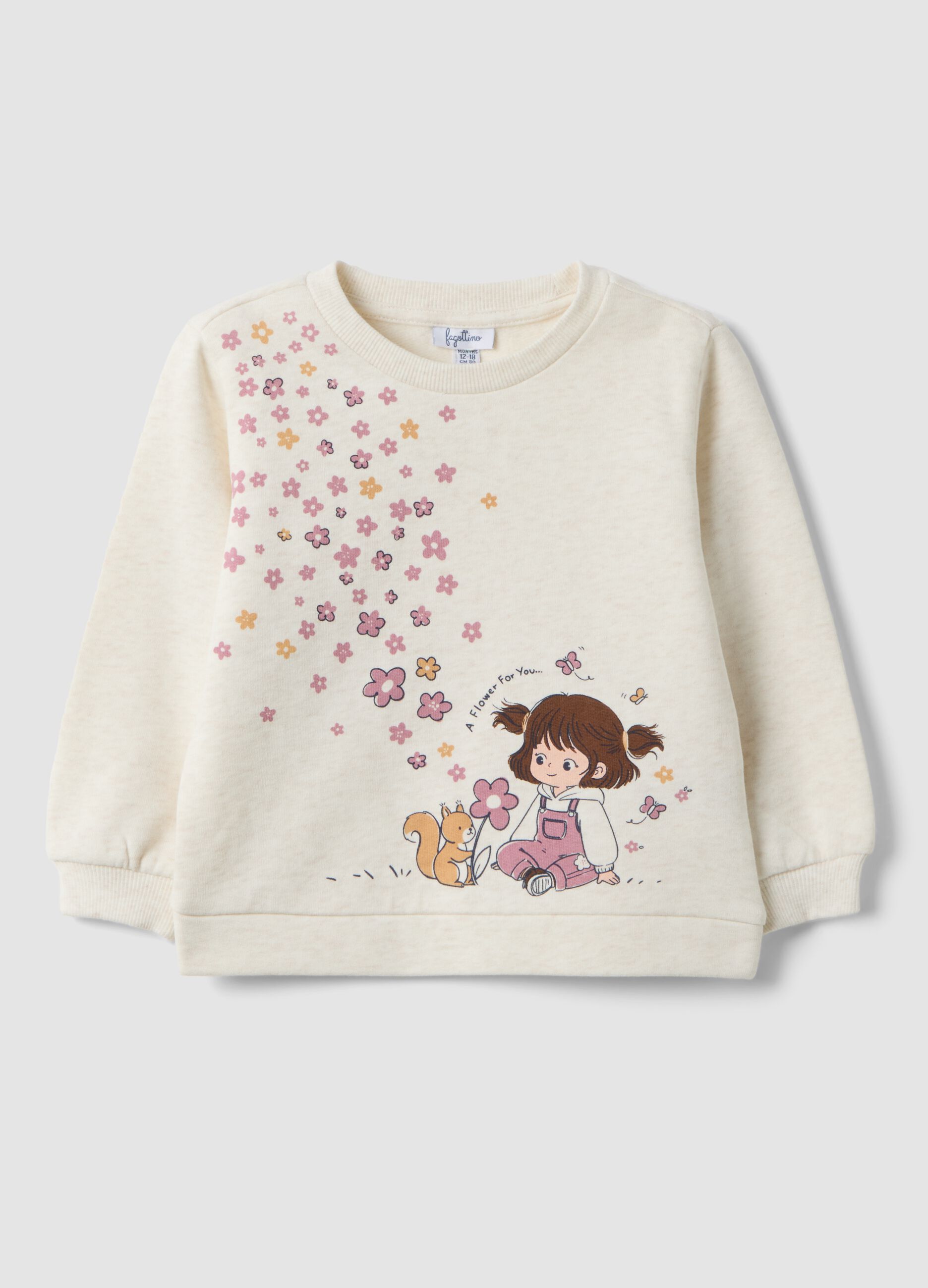 Felpa beige melange in misto cotone con girocollo
