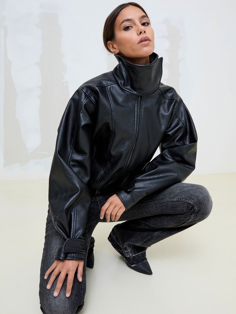 Black Oversized Faux Leather Jacket_1