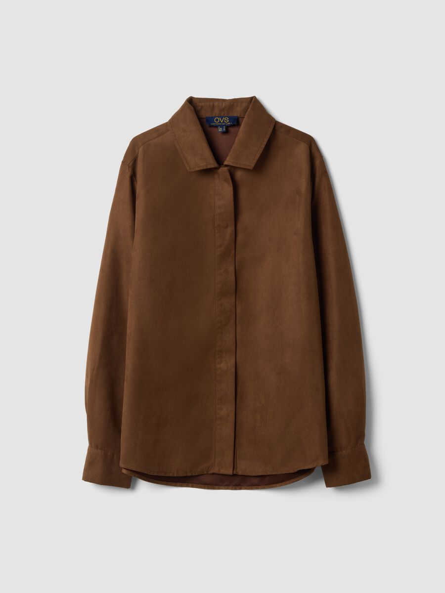 Camicia marrone regular fit con colletto classico_0