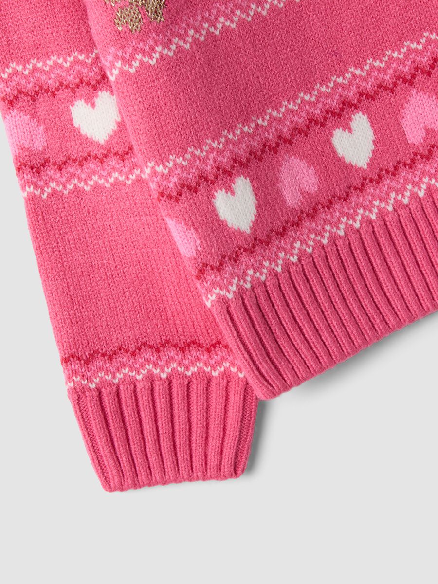Pink crew-neck jumper with hearts and jacquard pattern, regular fit_1