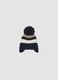 Cappello blu navy, avorio e beige chiaro con pon pon_0