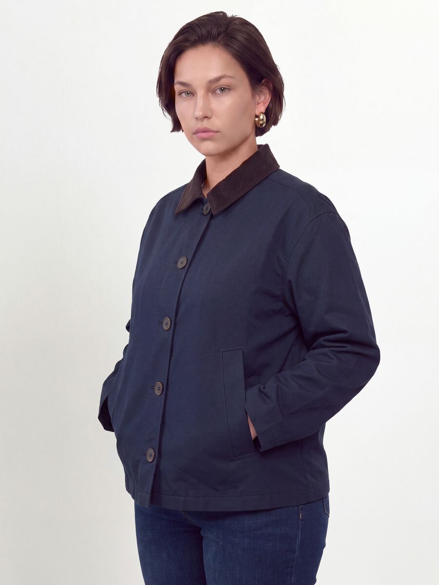 Blue pure cotton jacket with contrasting collar, regular fit_1