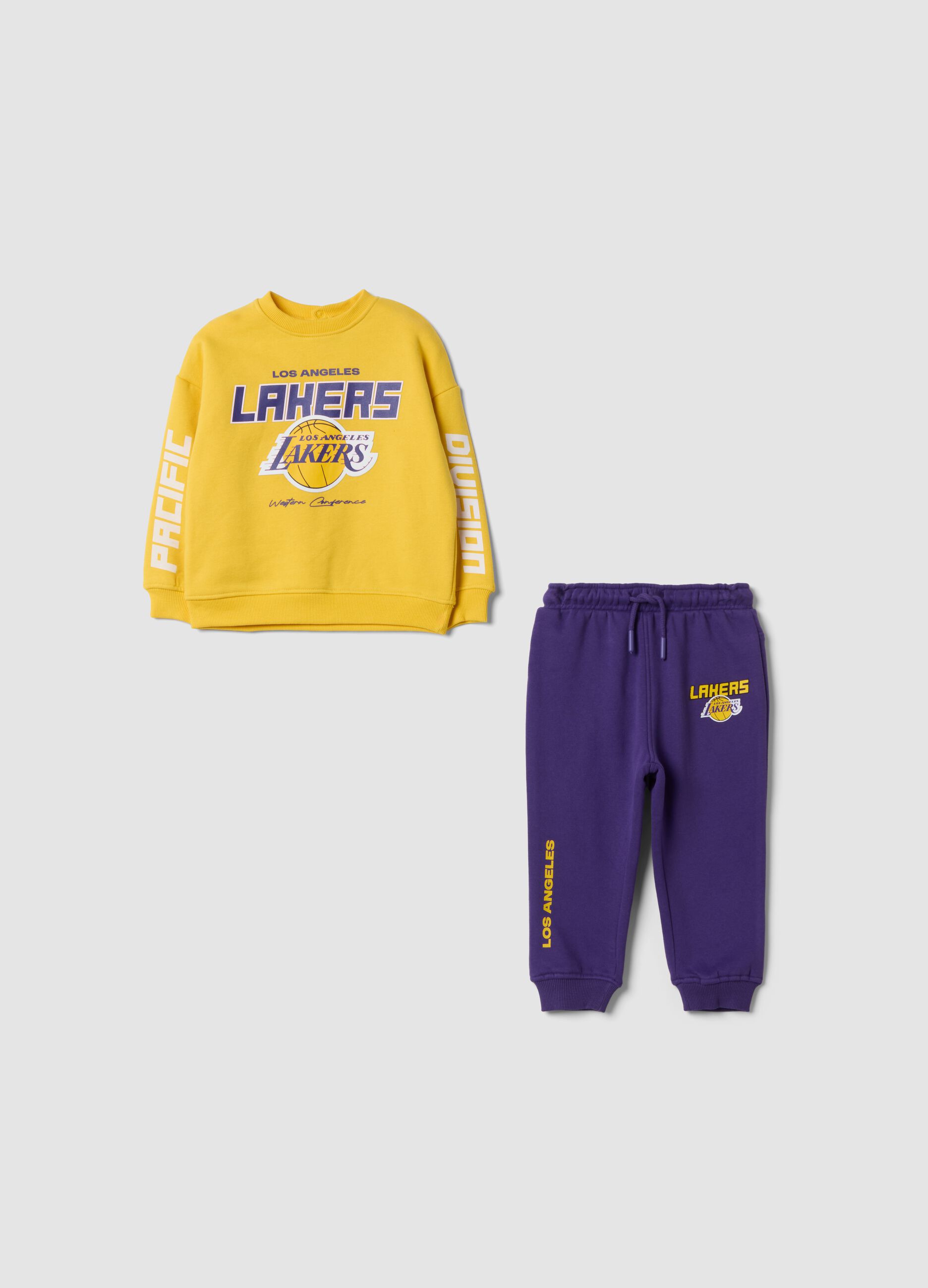 Completo jogging giallo in misto cotone con stampa Lakers over fit