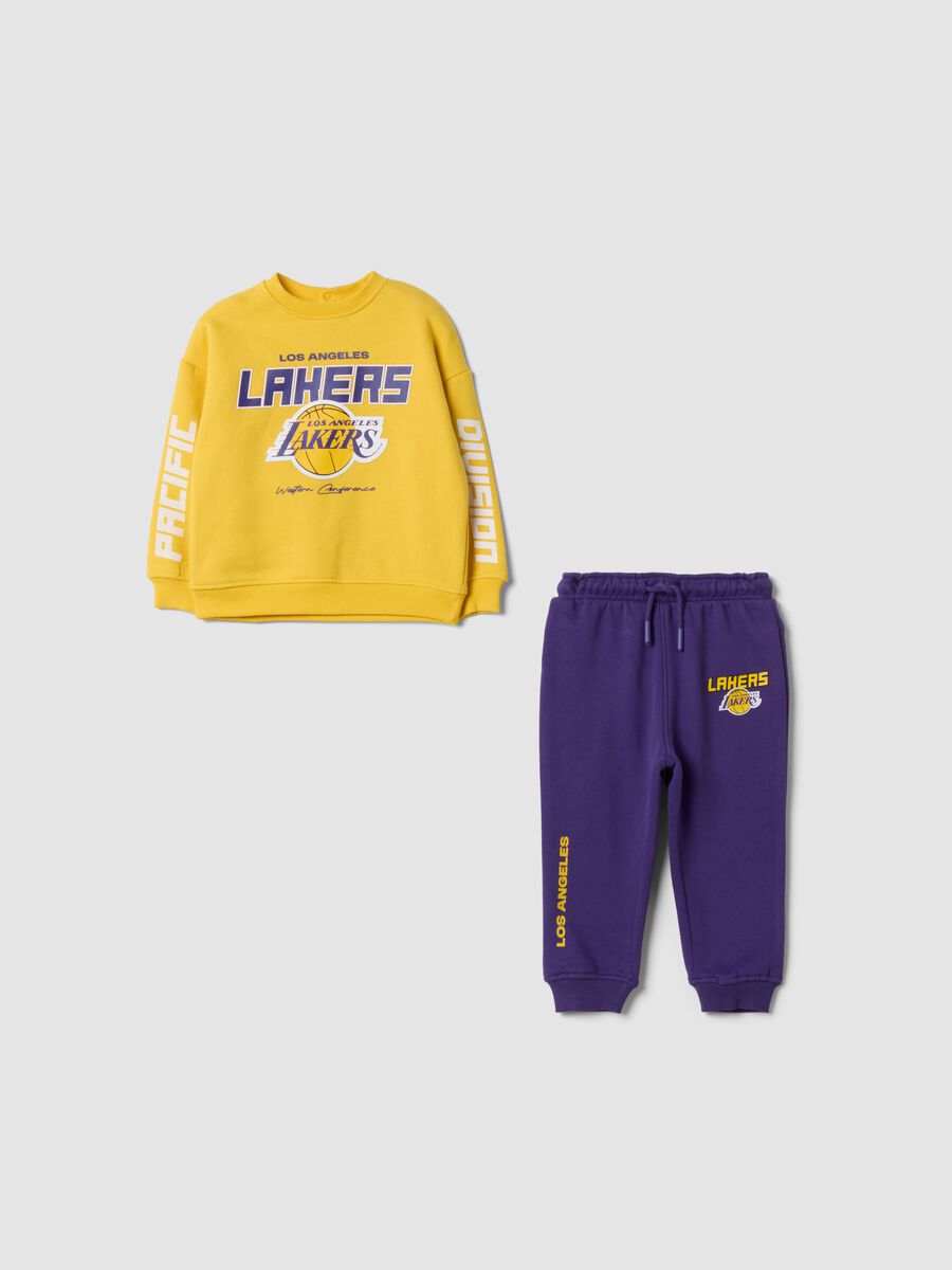 Completo jogging giallo in misto cotone con stampa Lakers over fit_0