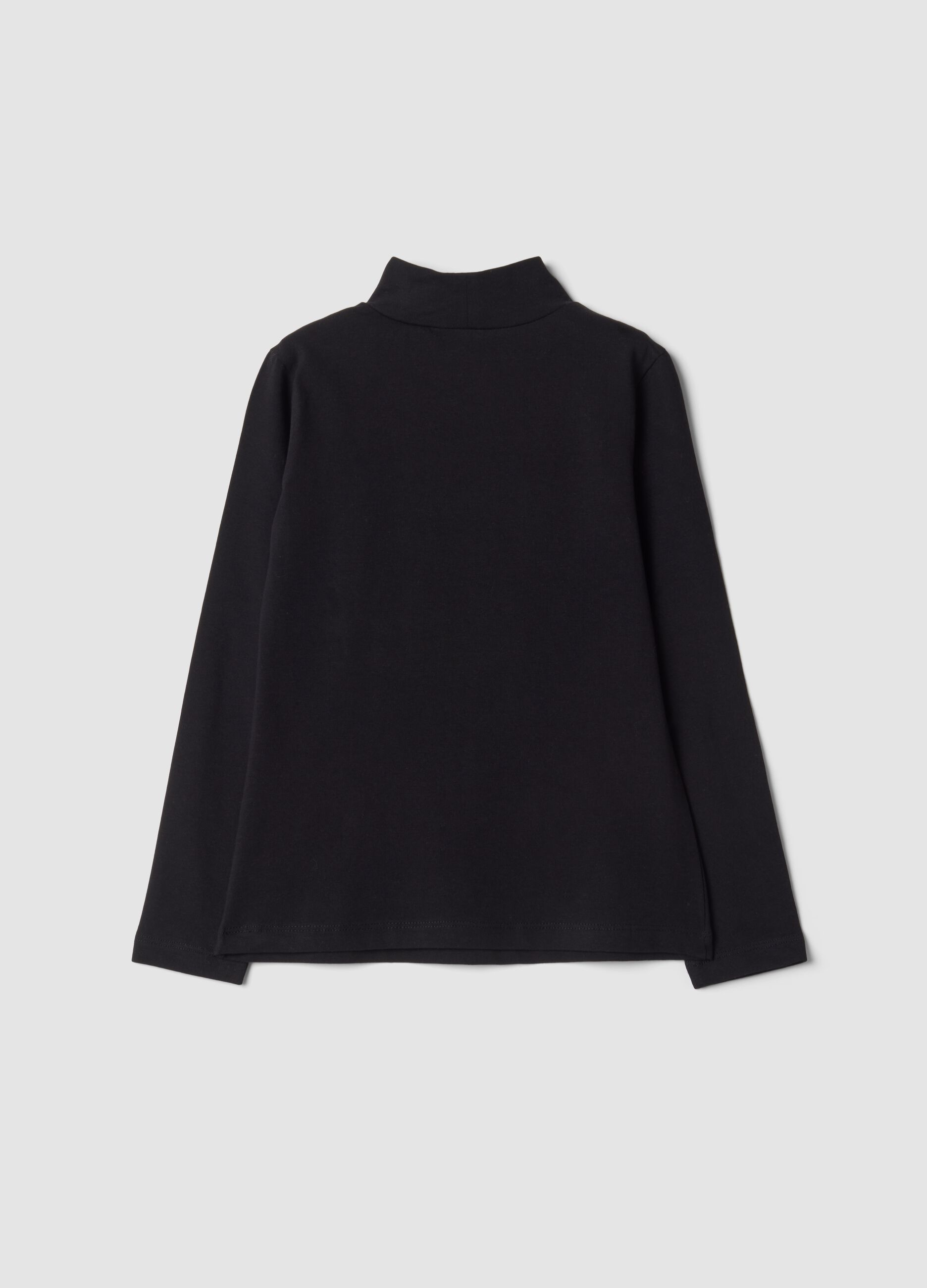 Black stretch cotton T-shirt with high neck