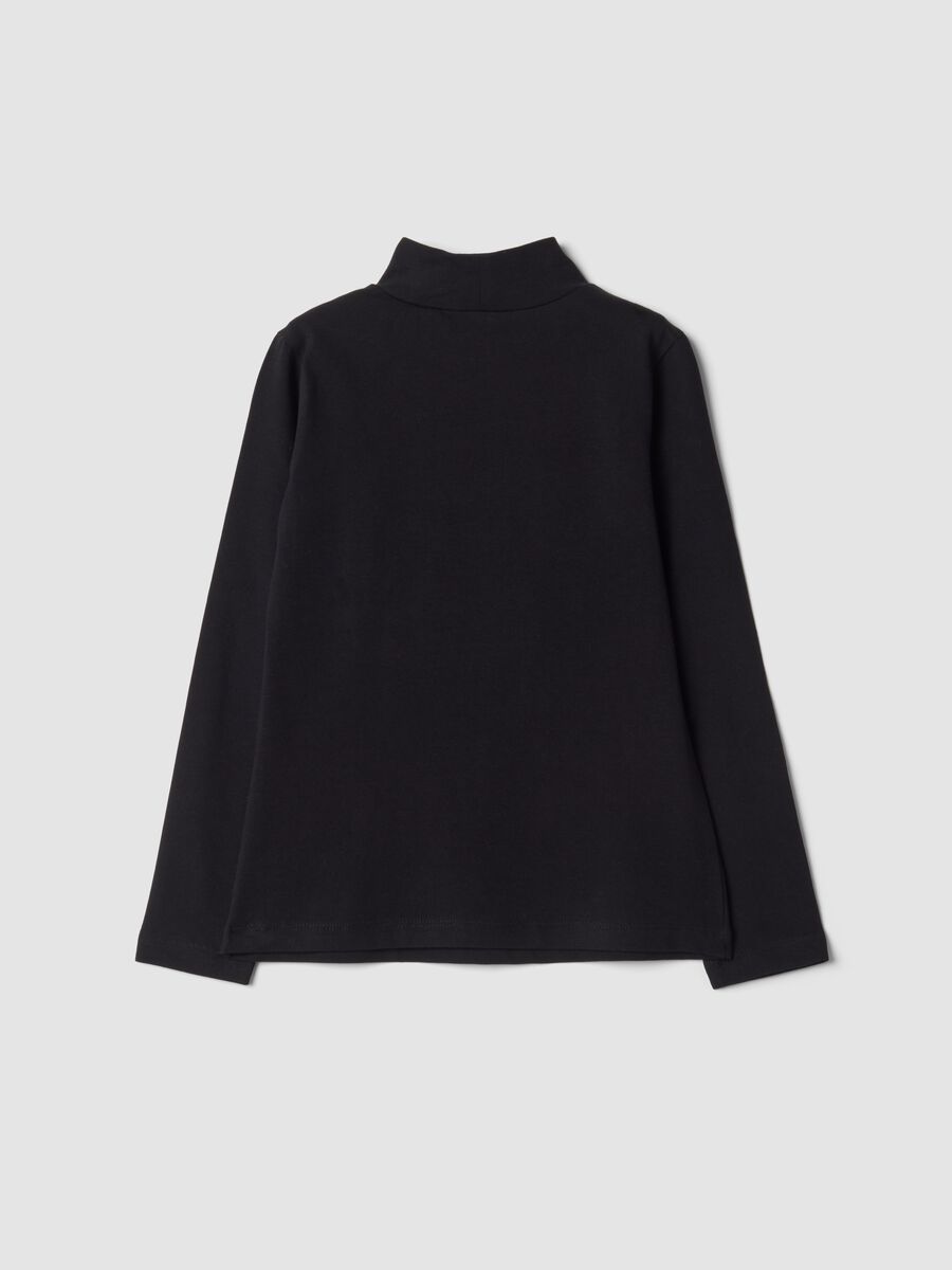 Black stretch cotton T-shirt with high neck_1
