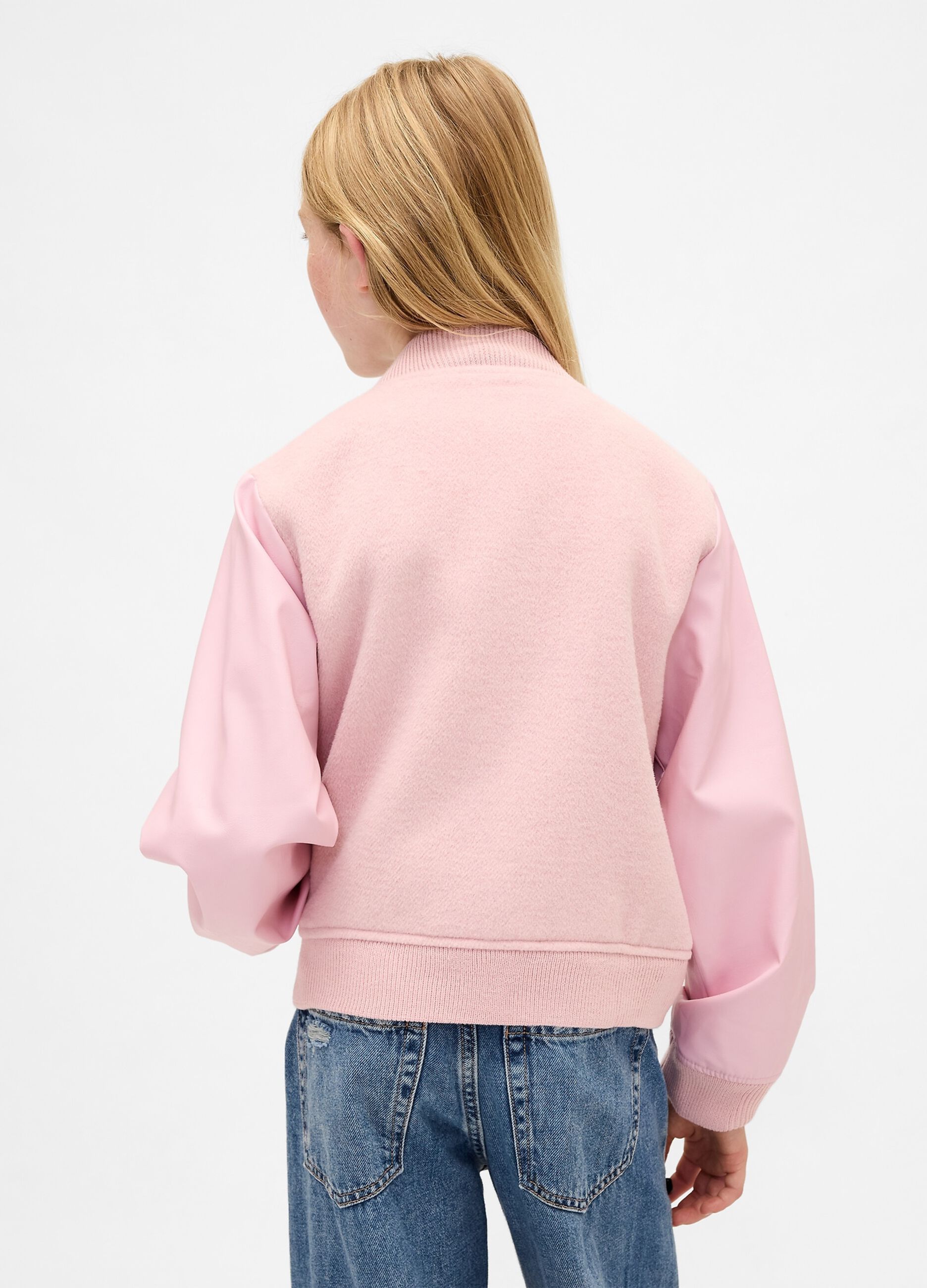 Pink bomber jacket in wool blend and synthetic fibres
