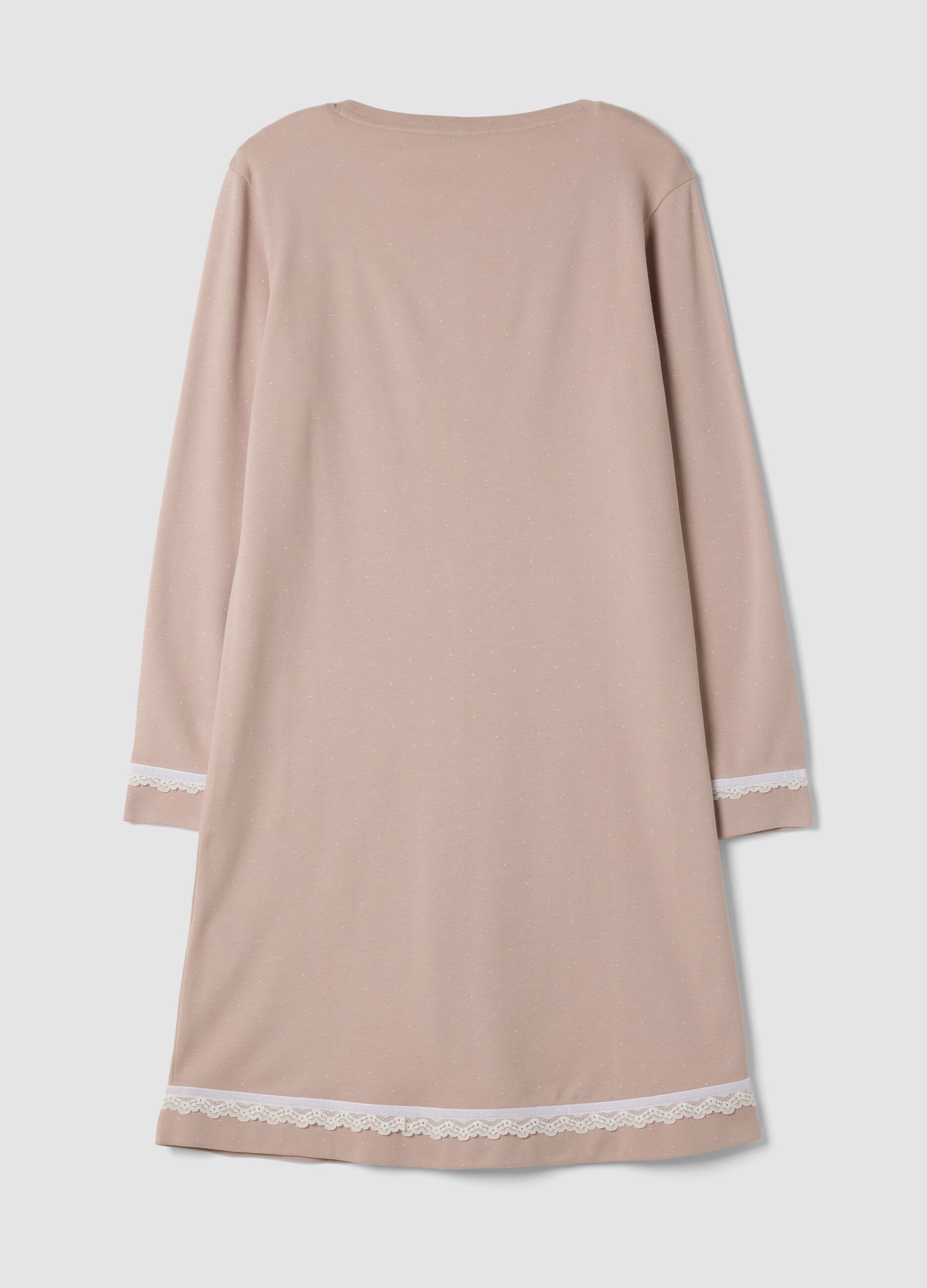 Brown crew-neck nightdress in pure organic cotton